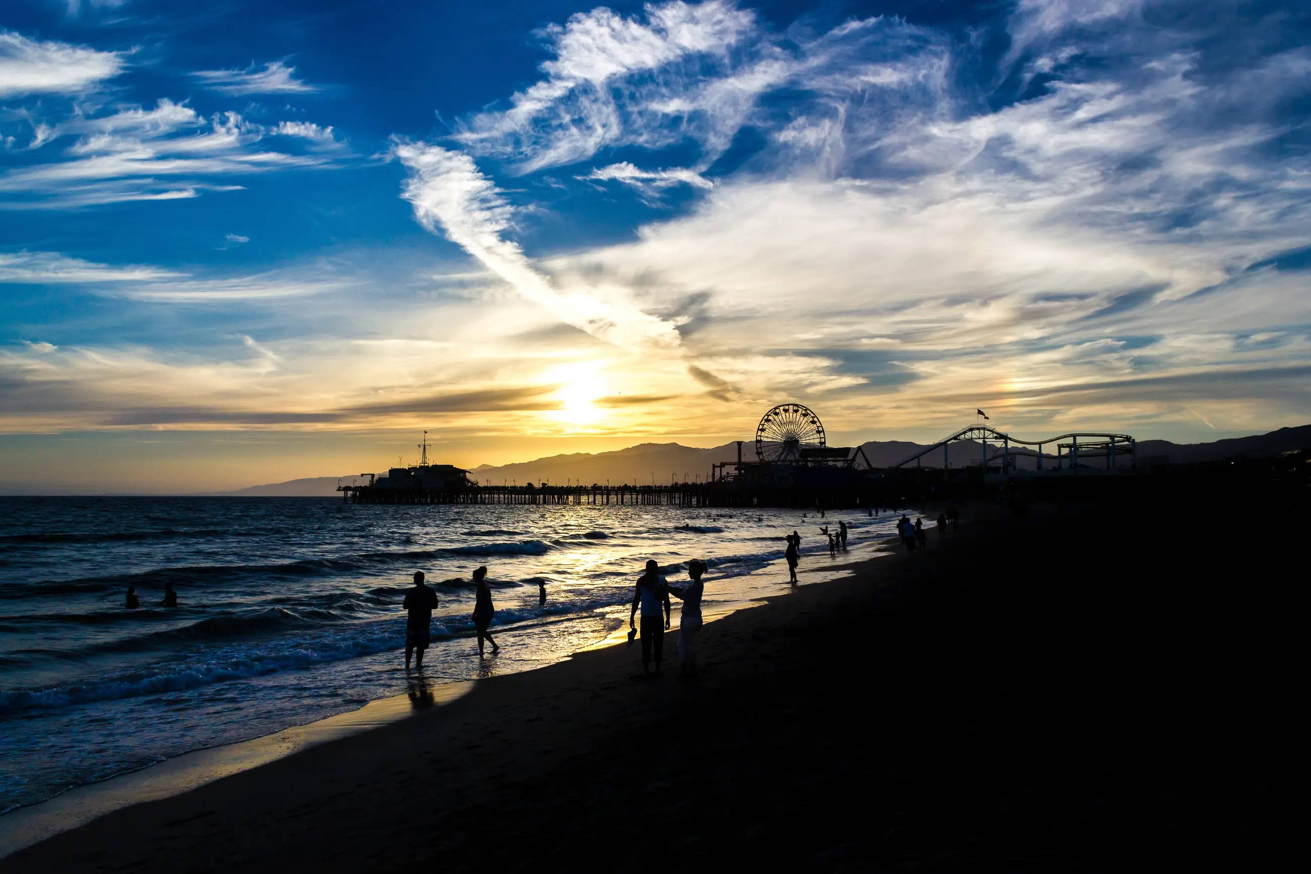 Sta. Monica Los Angeles Sonsondergang Muurpapier