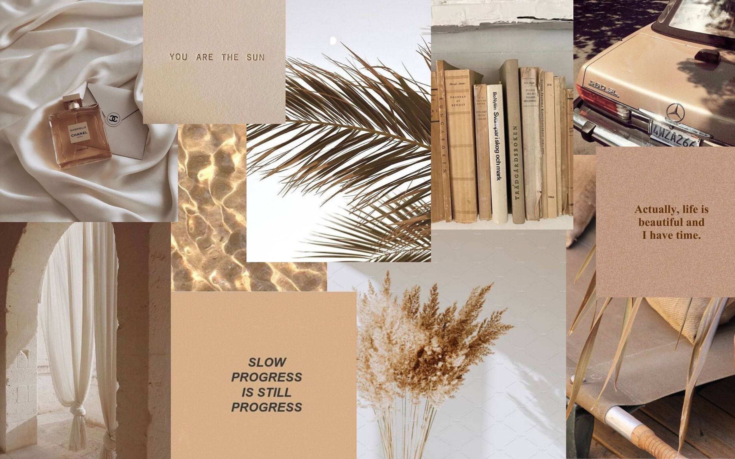 Stadige Vordering Beige Estetiese Collage Muurpapier
