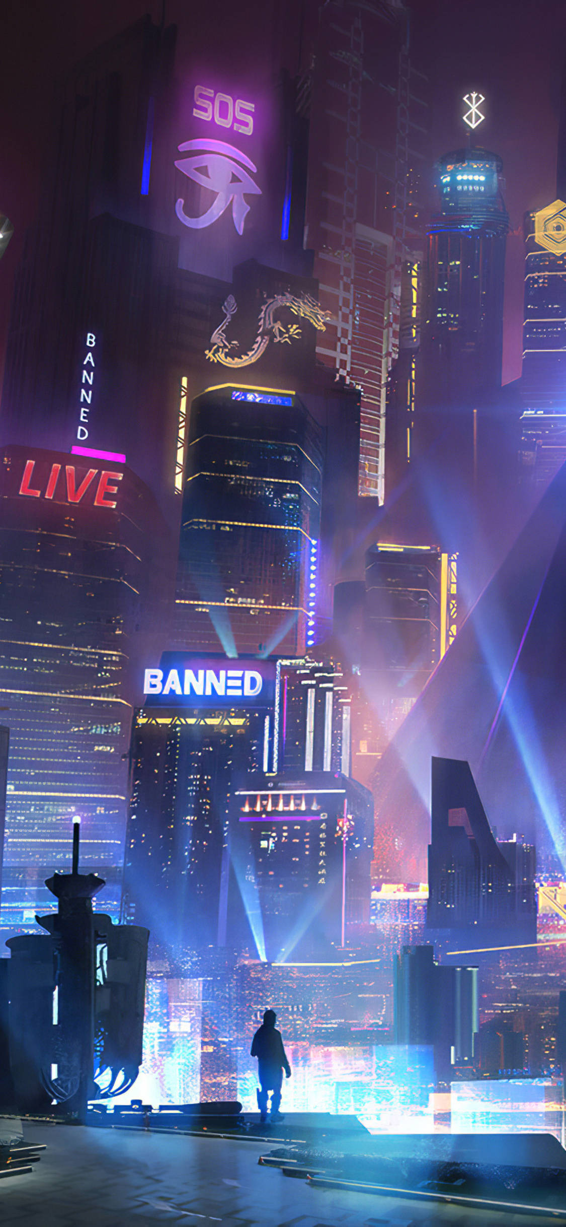 Stadsdak Cyberpunk iPhone X Muurpapier