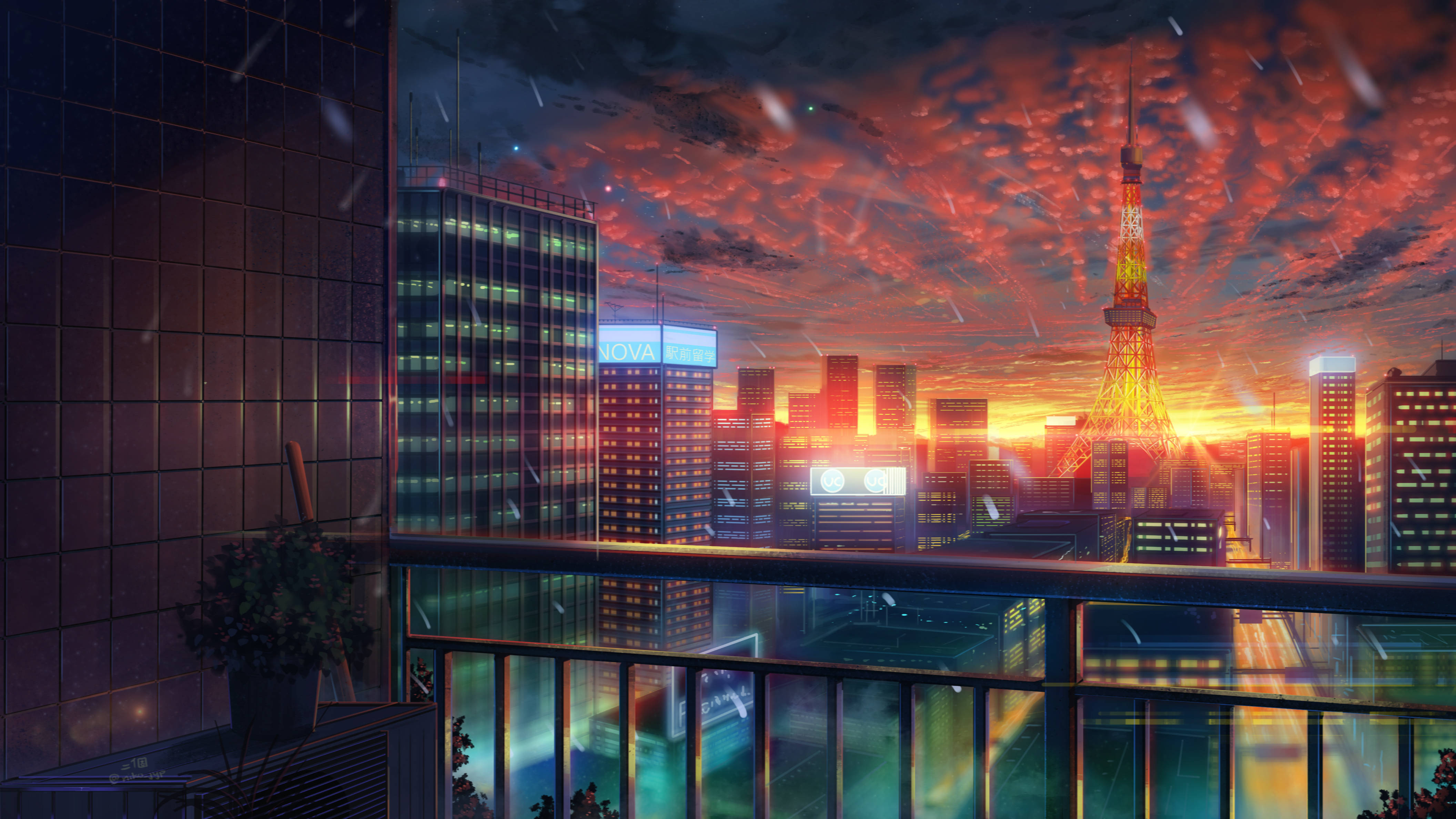 Stadsgeboue Sondergang Anime 4K Muurpapier