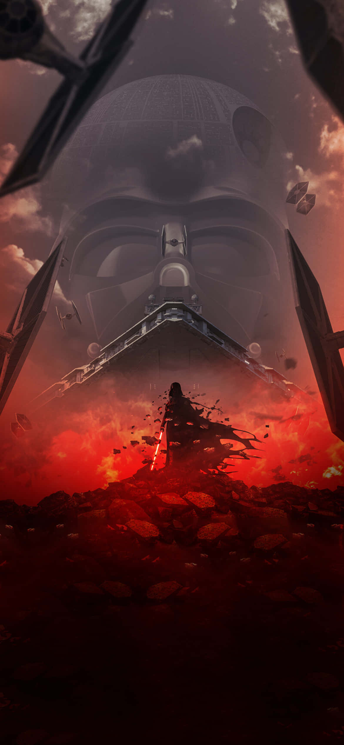 Star Wars Darth Vader-silhoeëtagtergrond Muurpapier