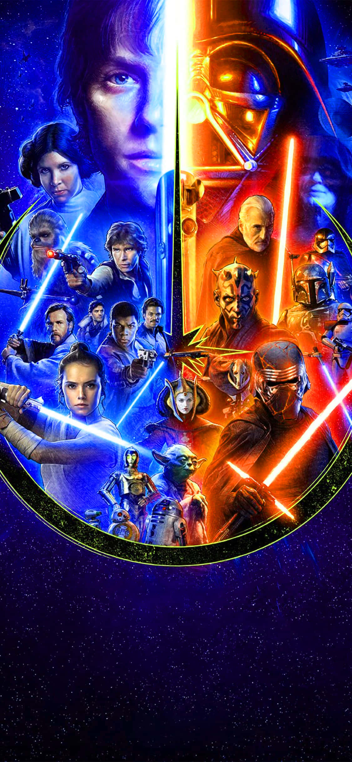 Star Wars Lig- en Donkerkragte-agtergrond Muurpapier