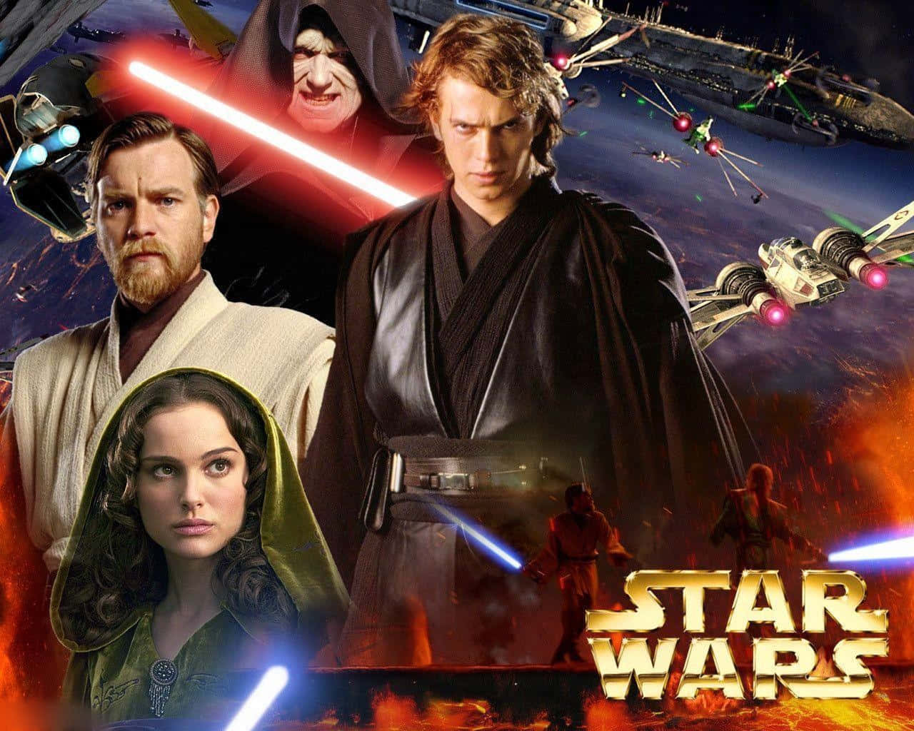 Star Wars Prequel Karakters in die Ruimte Prent Muurpapier