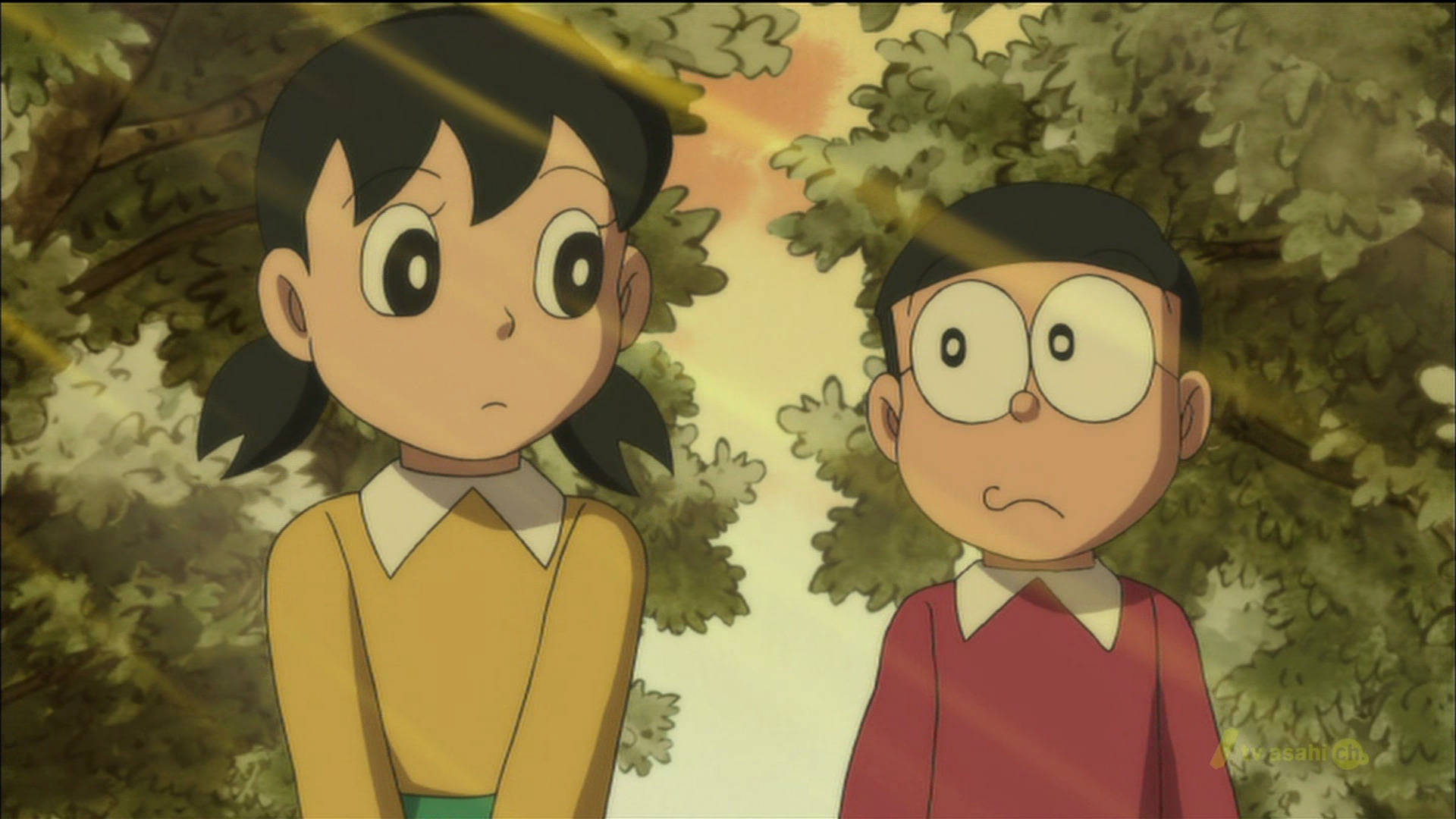 Starend Nobita Shizuka Liefdesverhaal Muurpapier