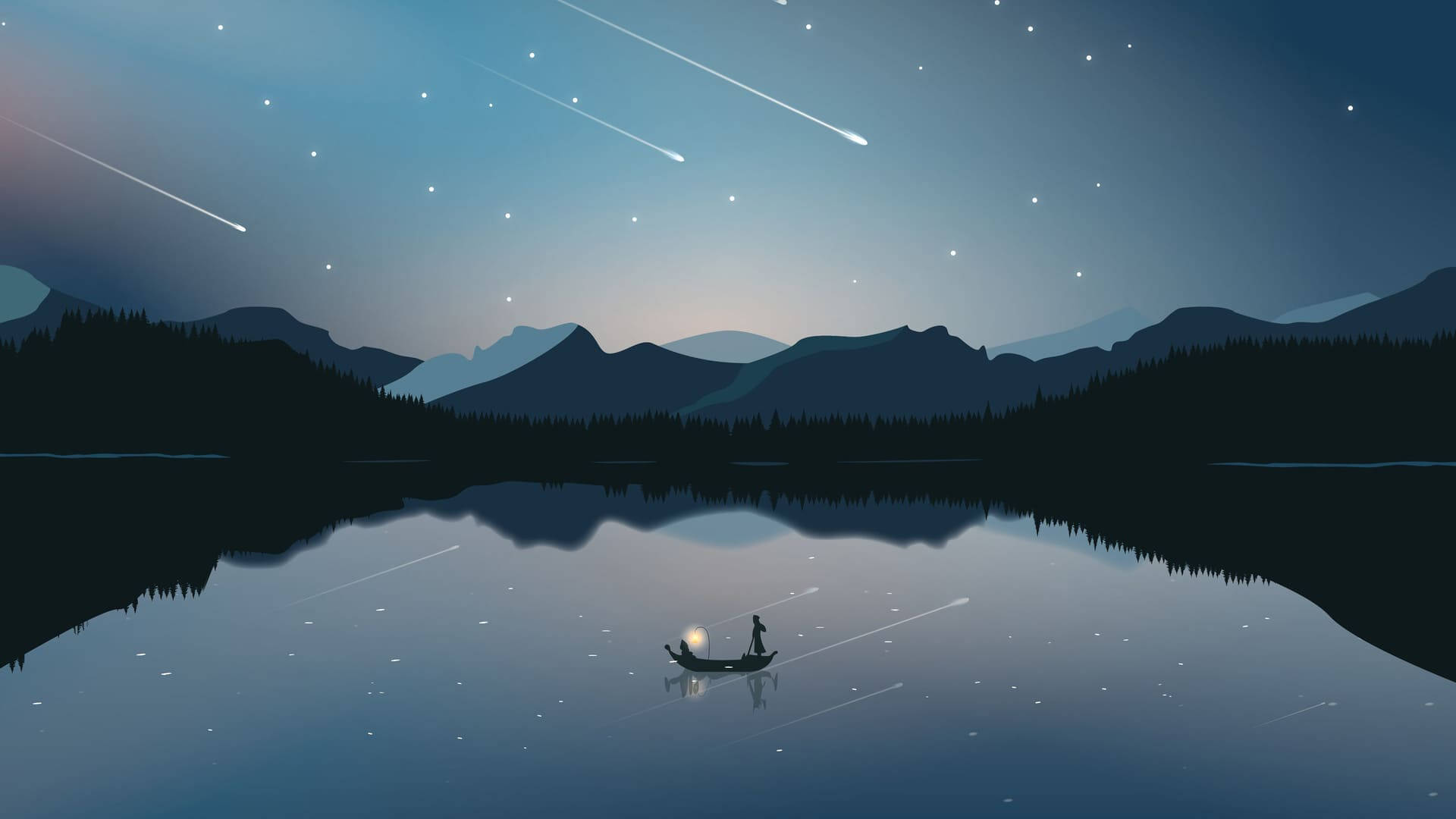 Starry Night Blou Estetiese Rekenaar Muurpapier