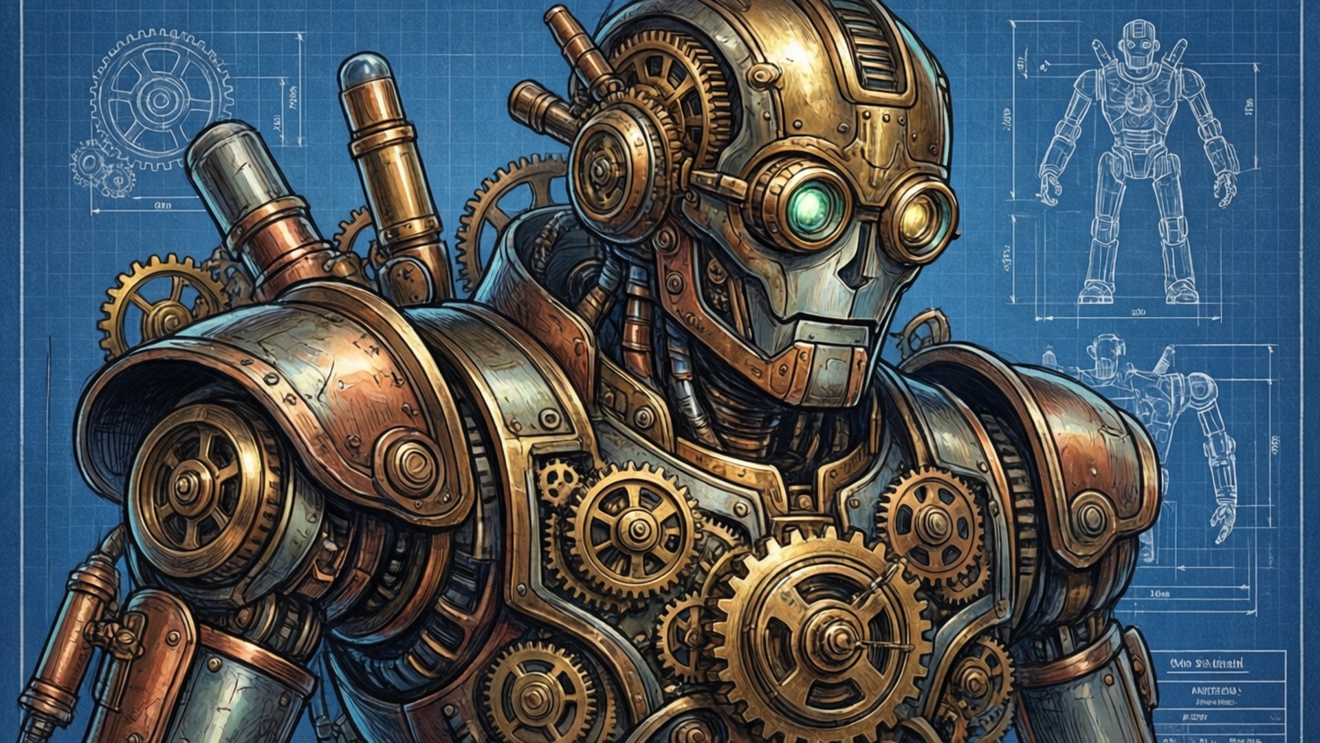 Steampunk Robot Koel Tekening Muurpapier
