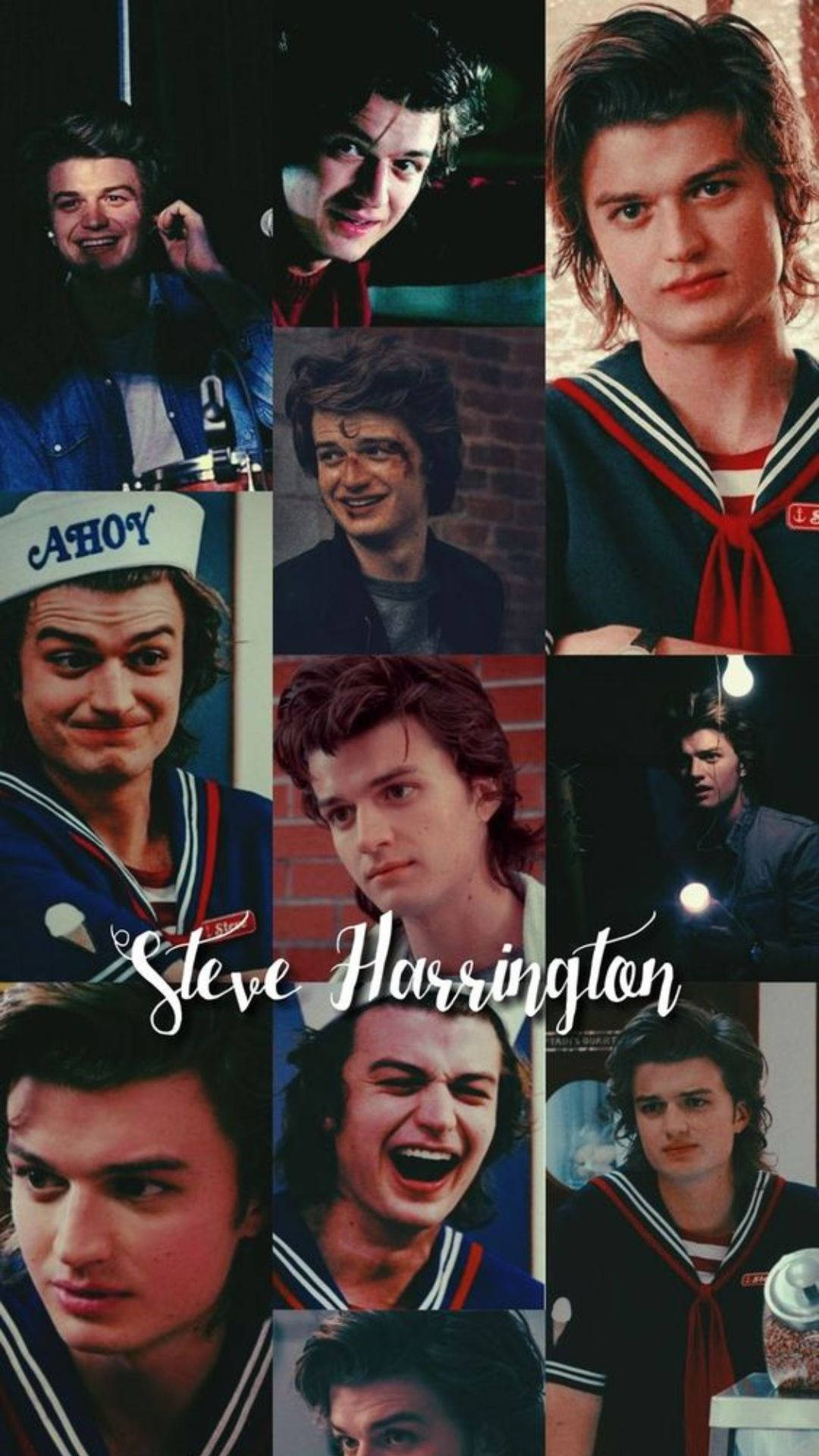 Steve Harrington Stranger Things Indrukwekkende Collage Muurpapier