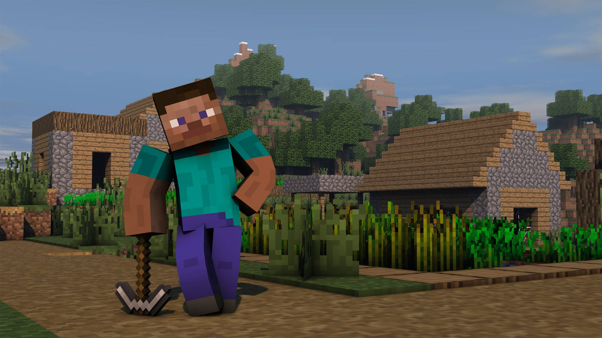 Steve Met Ysterpikhouweel Minecraft HD Muurpapier