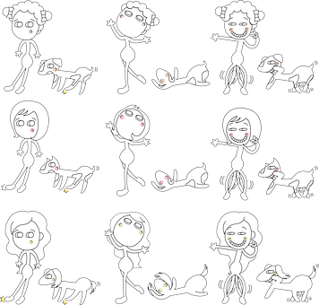 Stokkie Figuur Meisie en Hond Interaksies Muurpapier