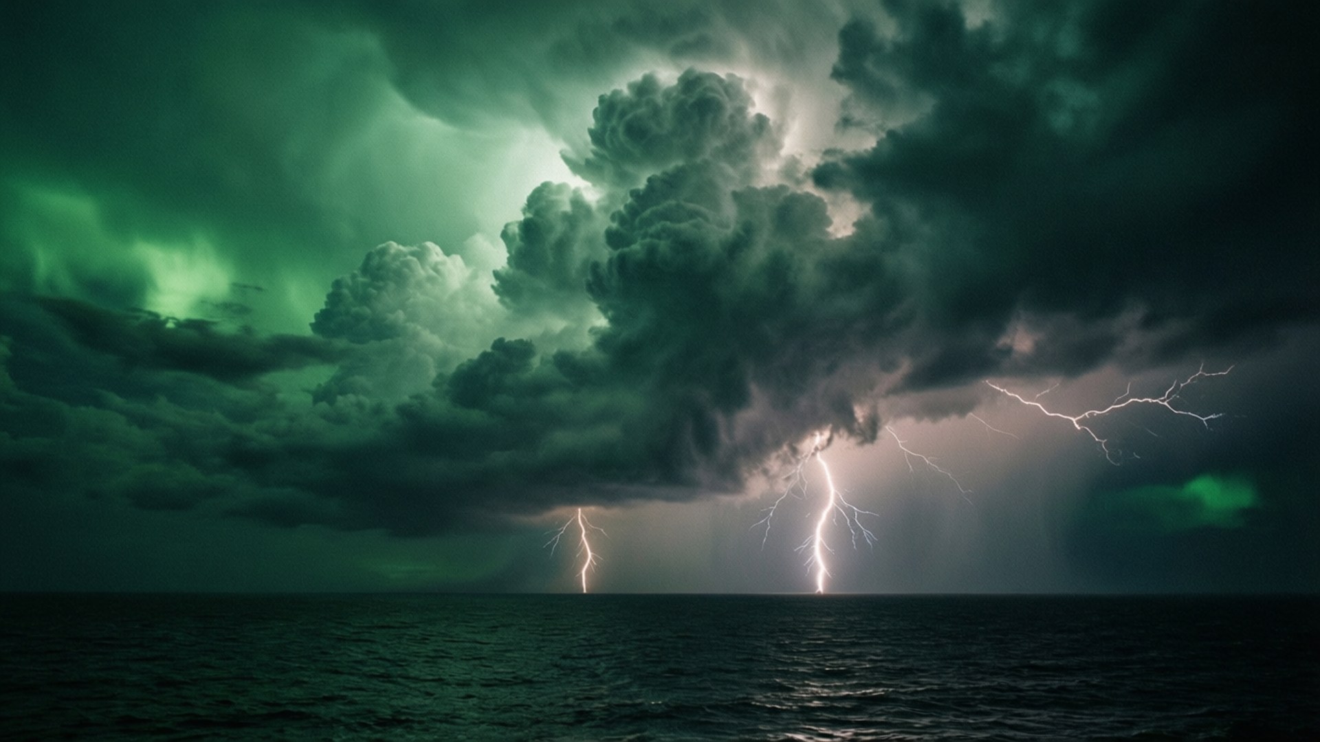 Stormagtige Osee Groen Weerlig Muurpapier