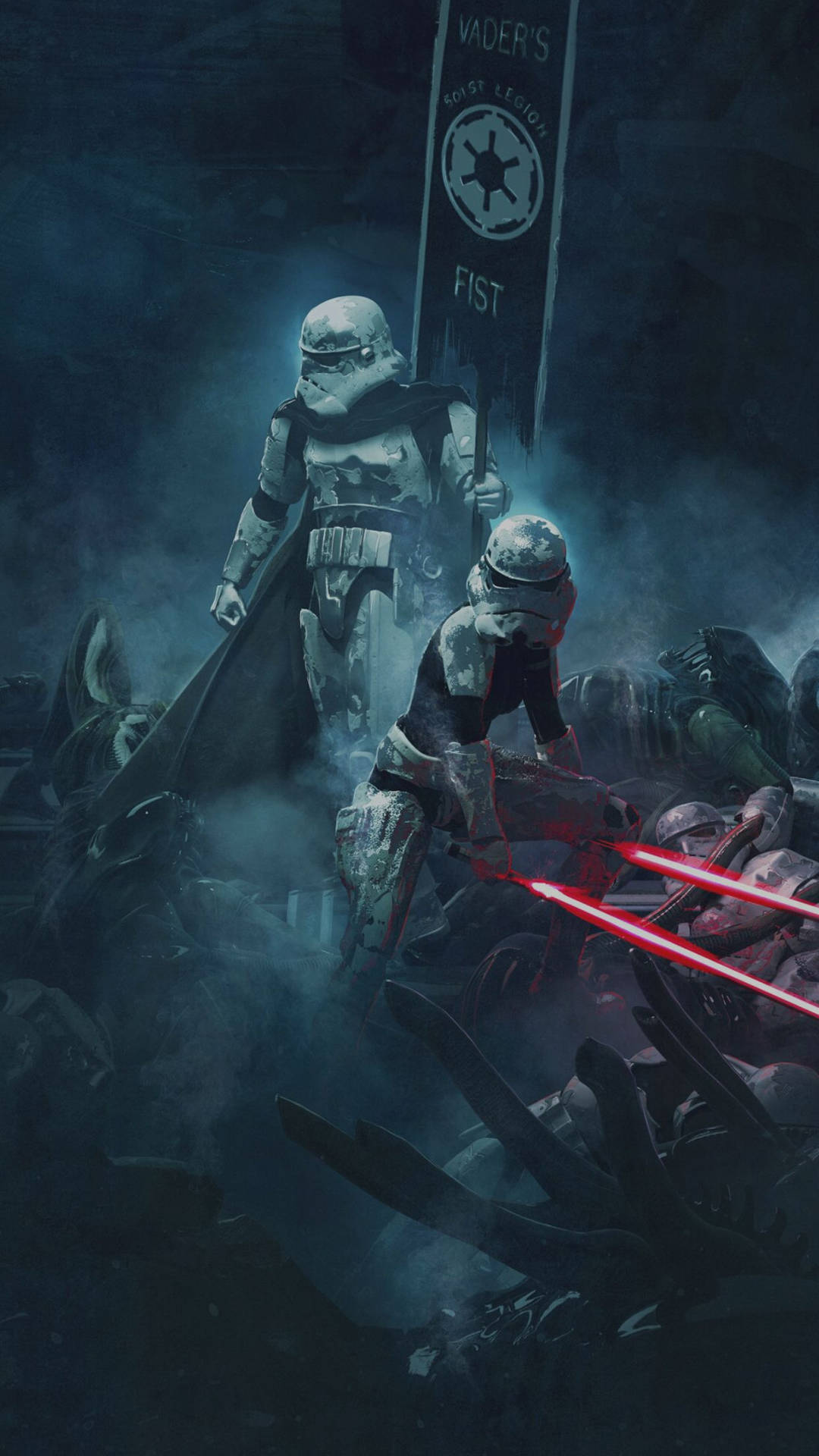 Star Wars-agtergrond van 'n Stormtrooper in 'n geveg op 'n slagveld in die buitenste ruimte. — Star Wars Muurpapier