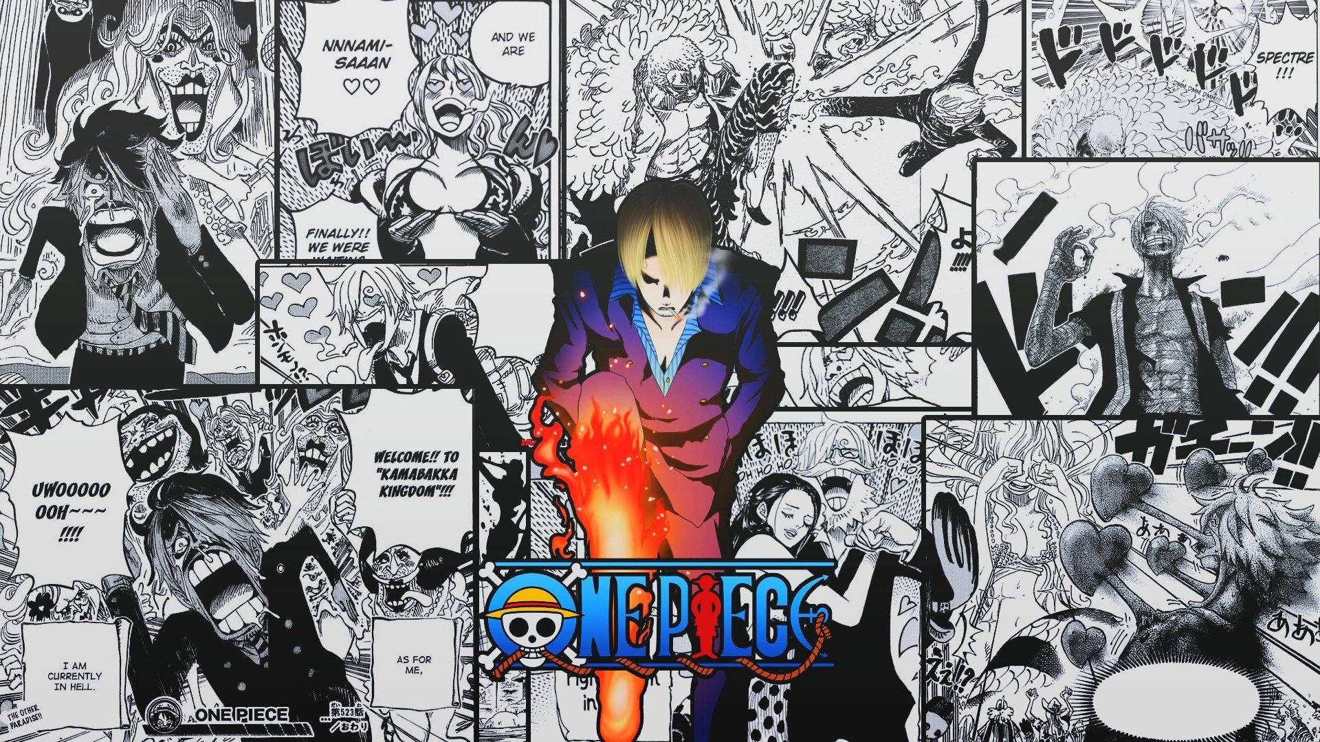 Strooihoed-kok Sanji Manga-paneel Muurpapier