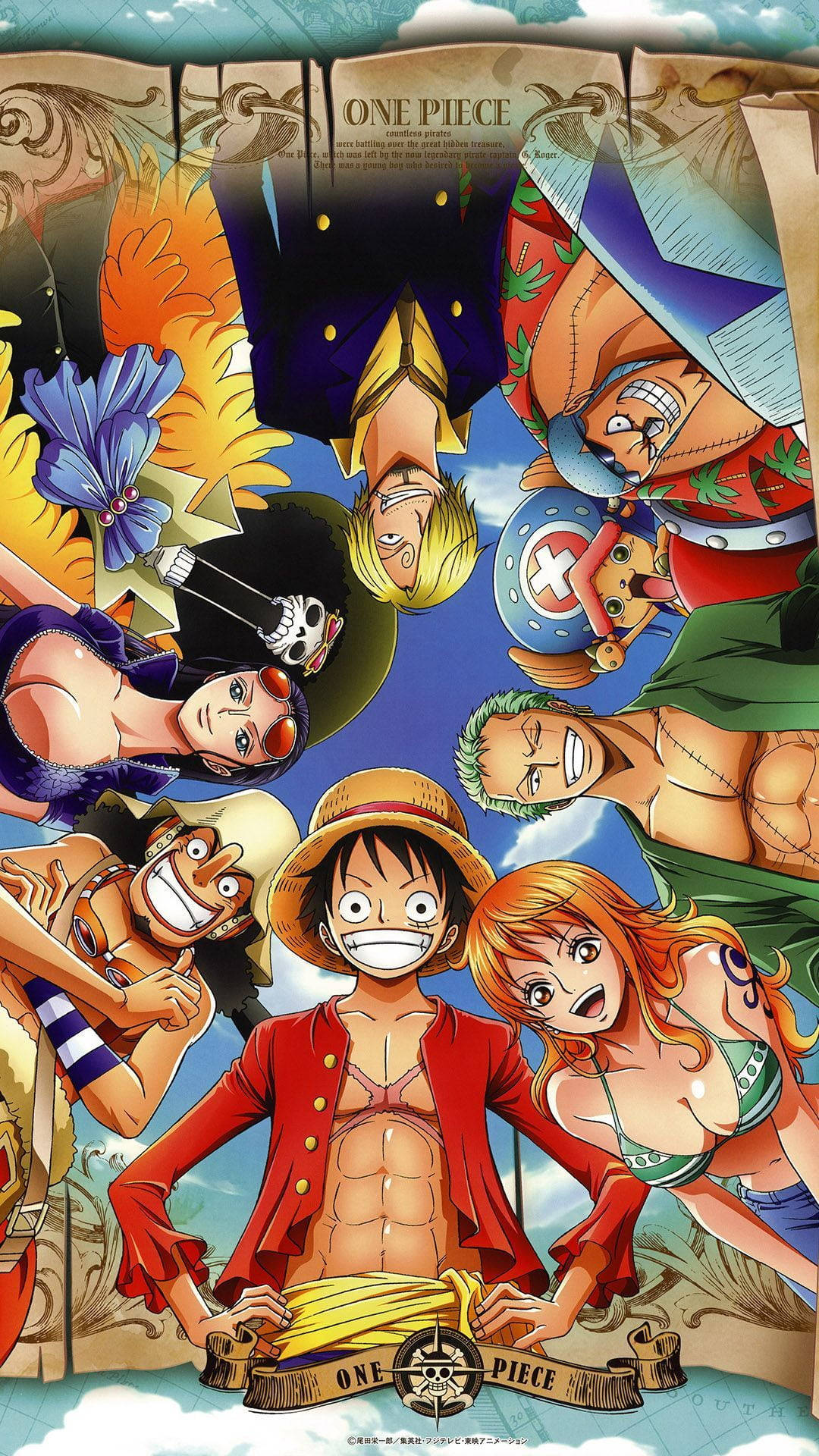 Strooihoed-pirate en Luffy se glimlag Muurpapier