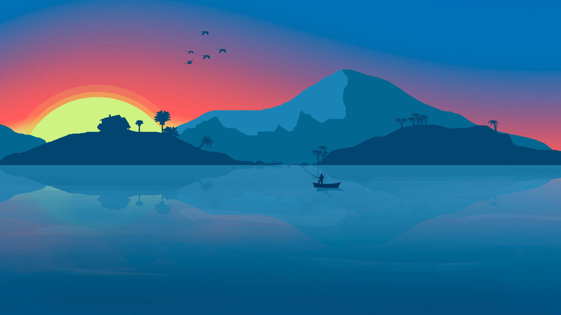 'n Minimalistiese berg- en meer 4K-agtergrond.