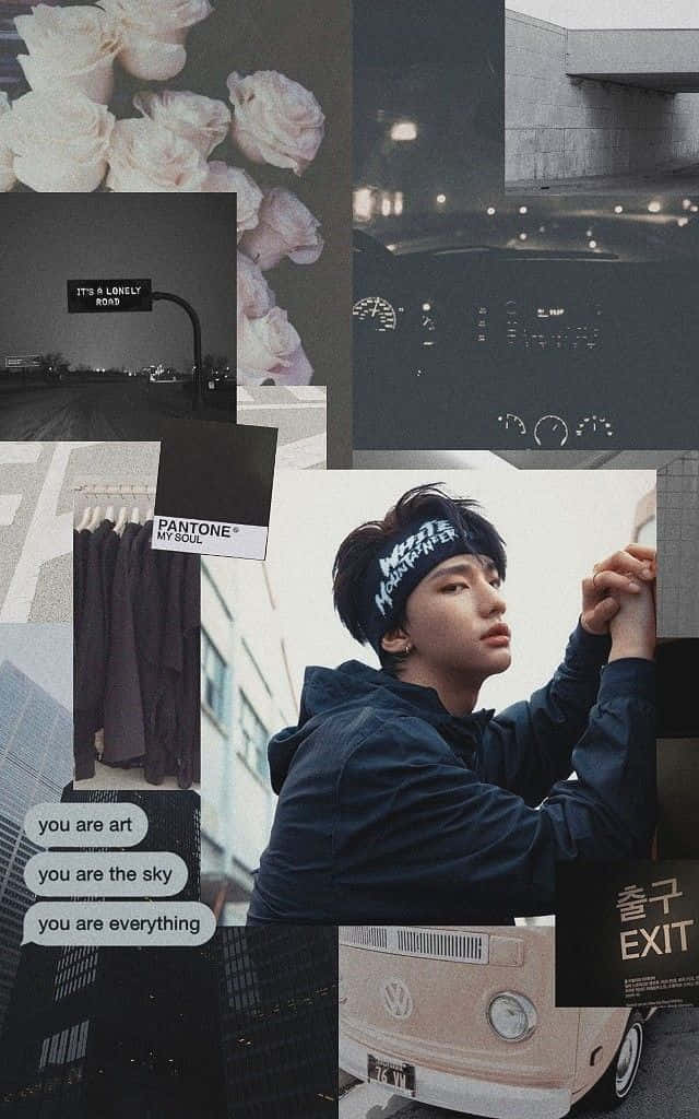 Suid-Koreaanse Rapper Hwan Hyunjin Estetiese Collage Muurpapier
