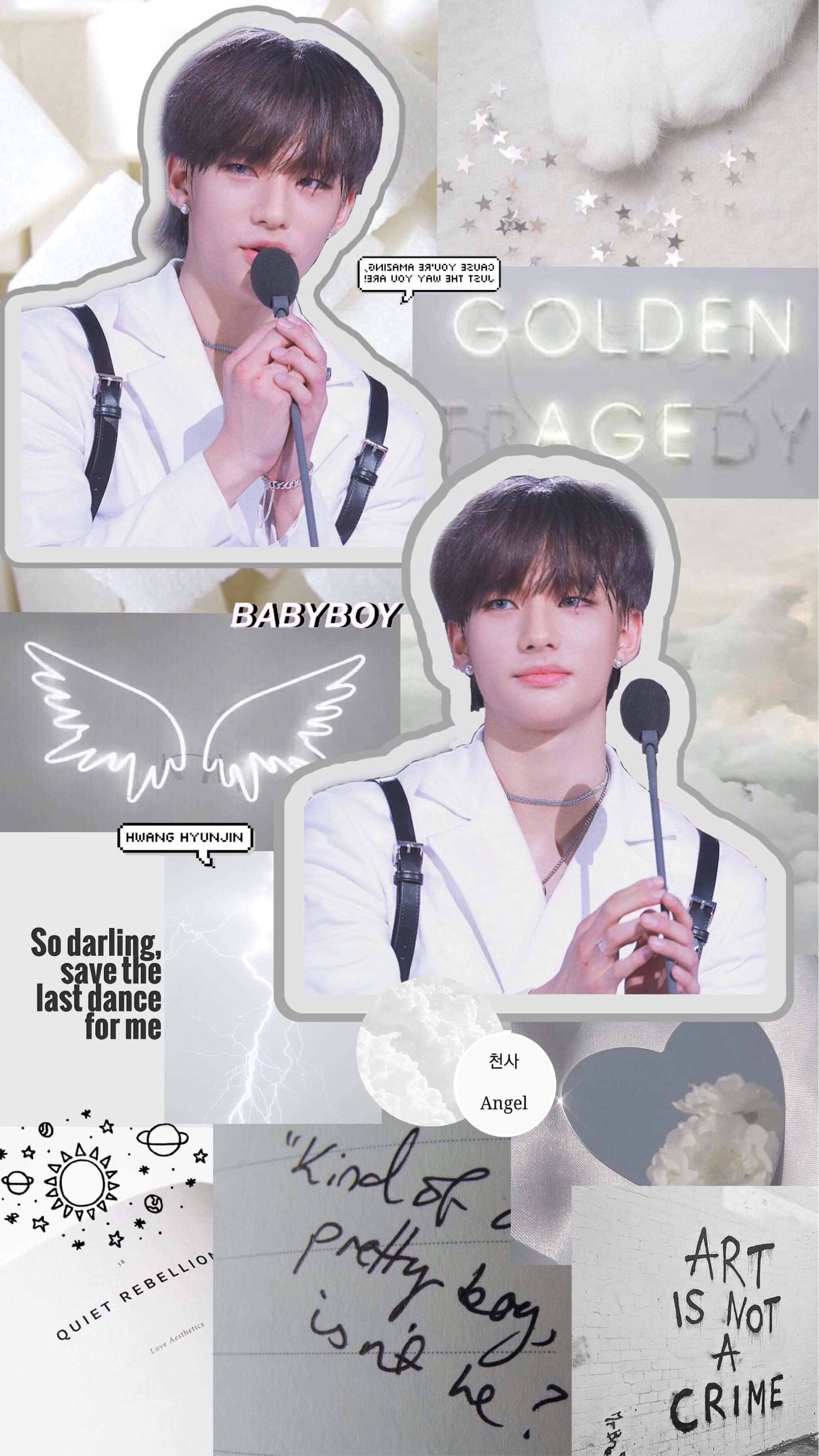 Suid-Koreaanse Rapper Hyunjin Kunsmatige Collage Muurpapier