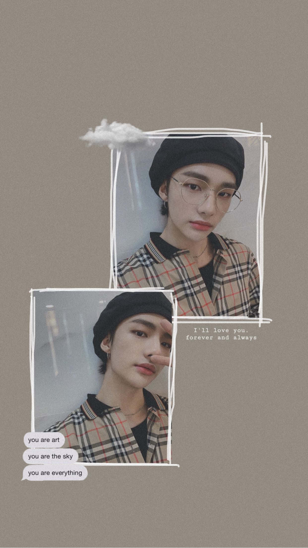 Suid-Koreaanse Rapper Hyunjin Tartan Knus Voorkoms Muurpapier