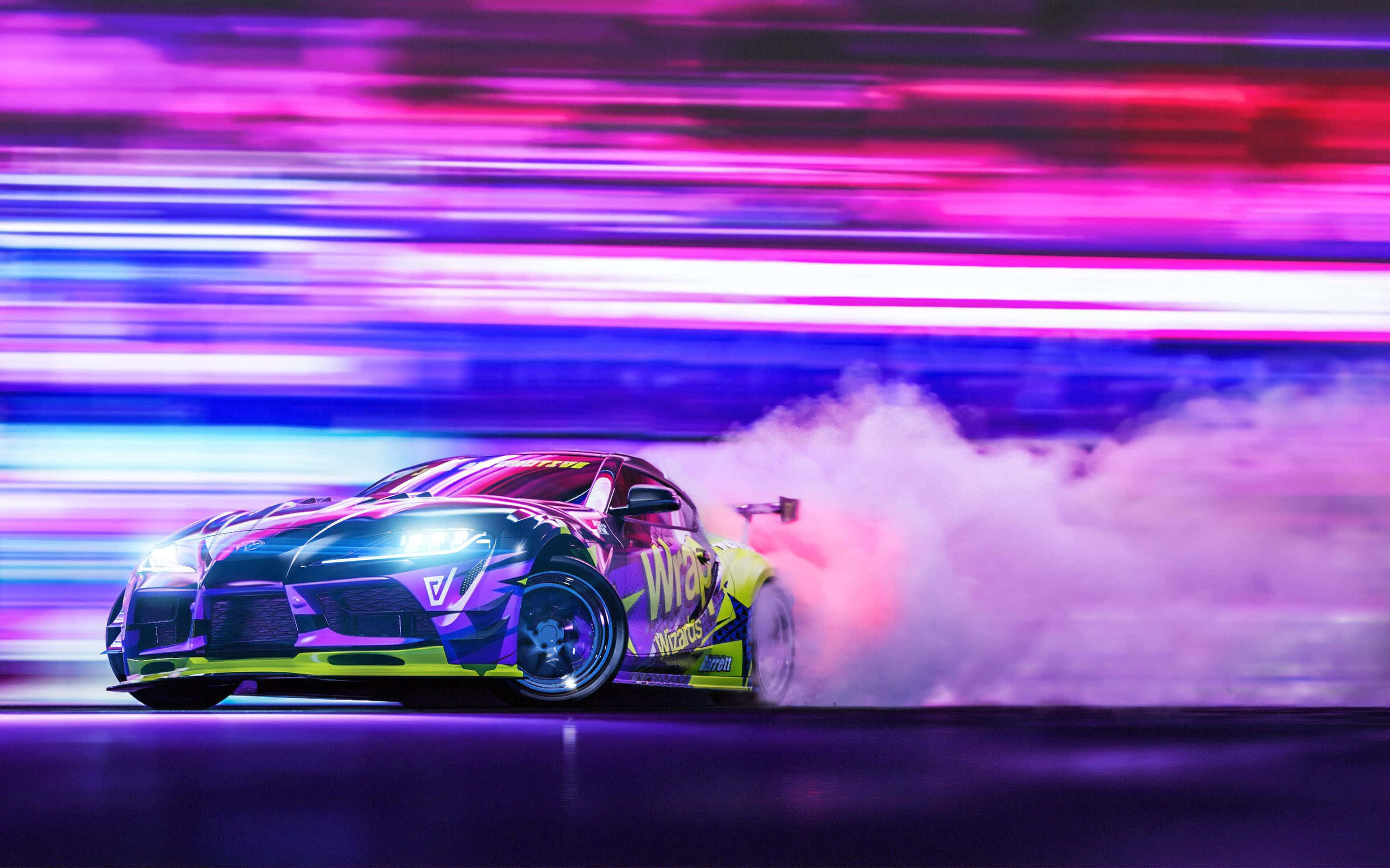 Supra Drift Neon Pers Vervaag Muurpapier