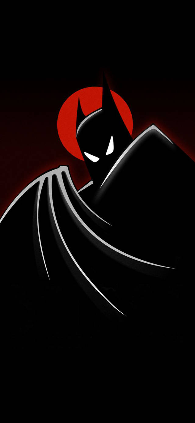 Swart Batman Kuns Rooi Maan Geanimeerde Mobiel Muurpapier