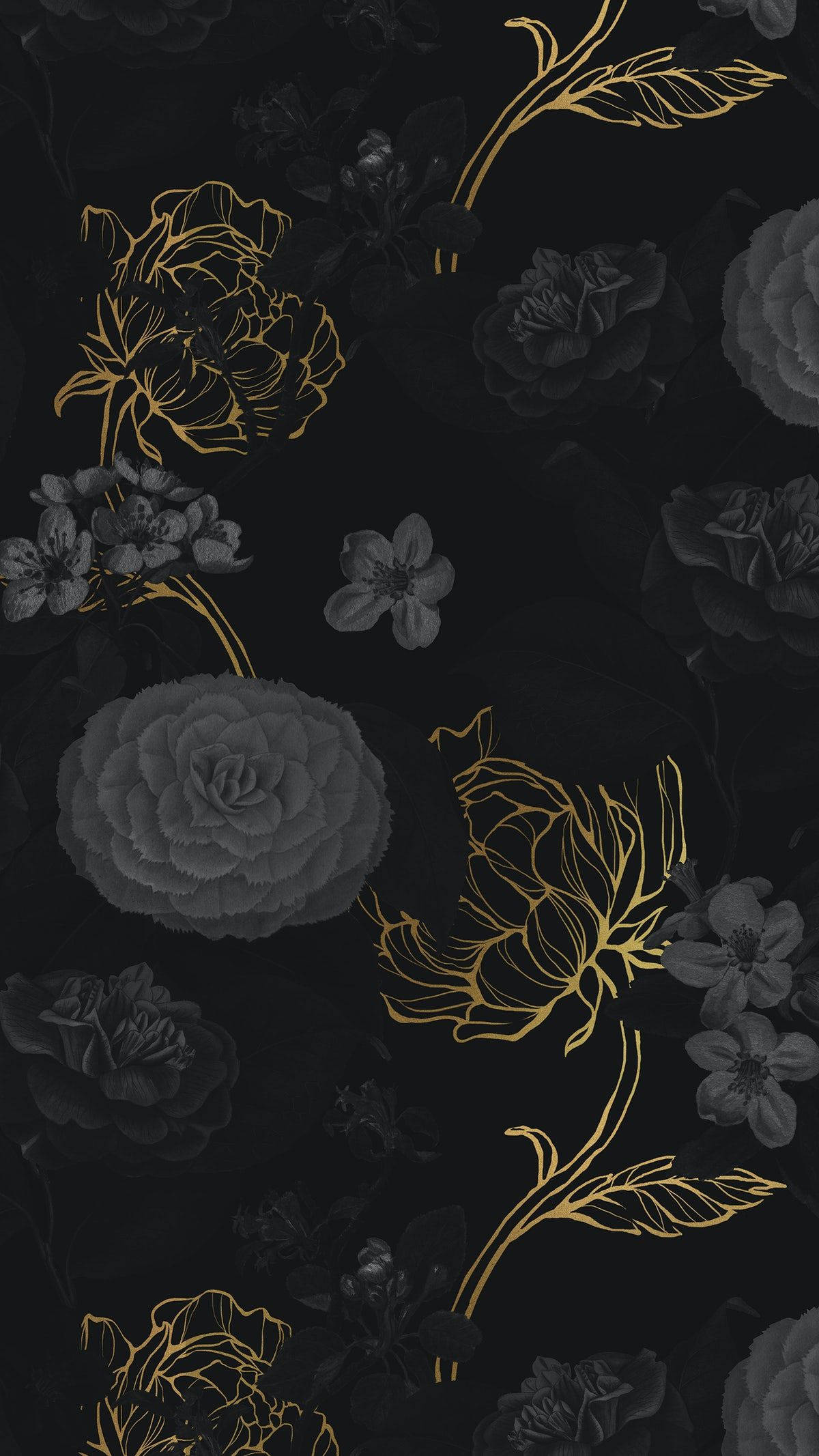 Swart en Goud Blomme iPhone Muurpapier