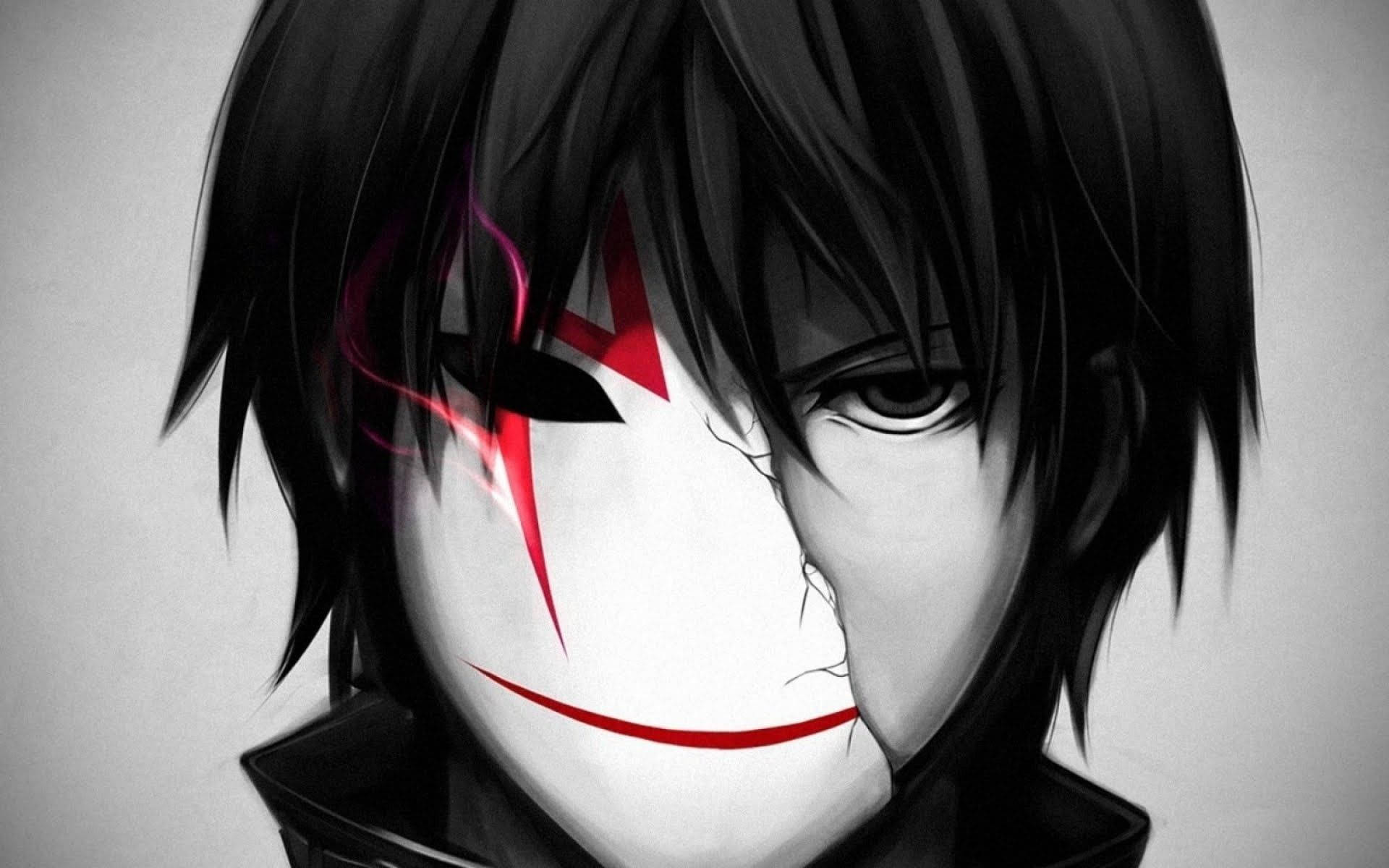 Swart en Wit Anime Seun met Masker Muurpapier