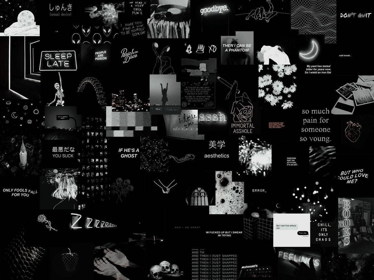 Swart en Wit Collage Grunge PFP Muurpapier