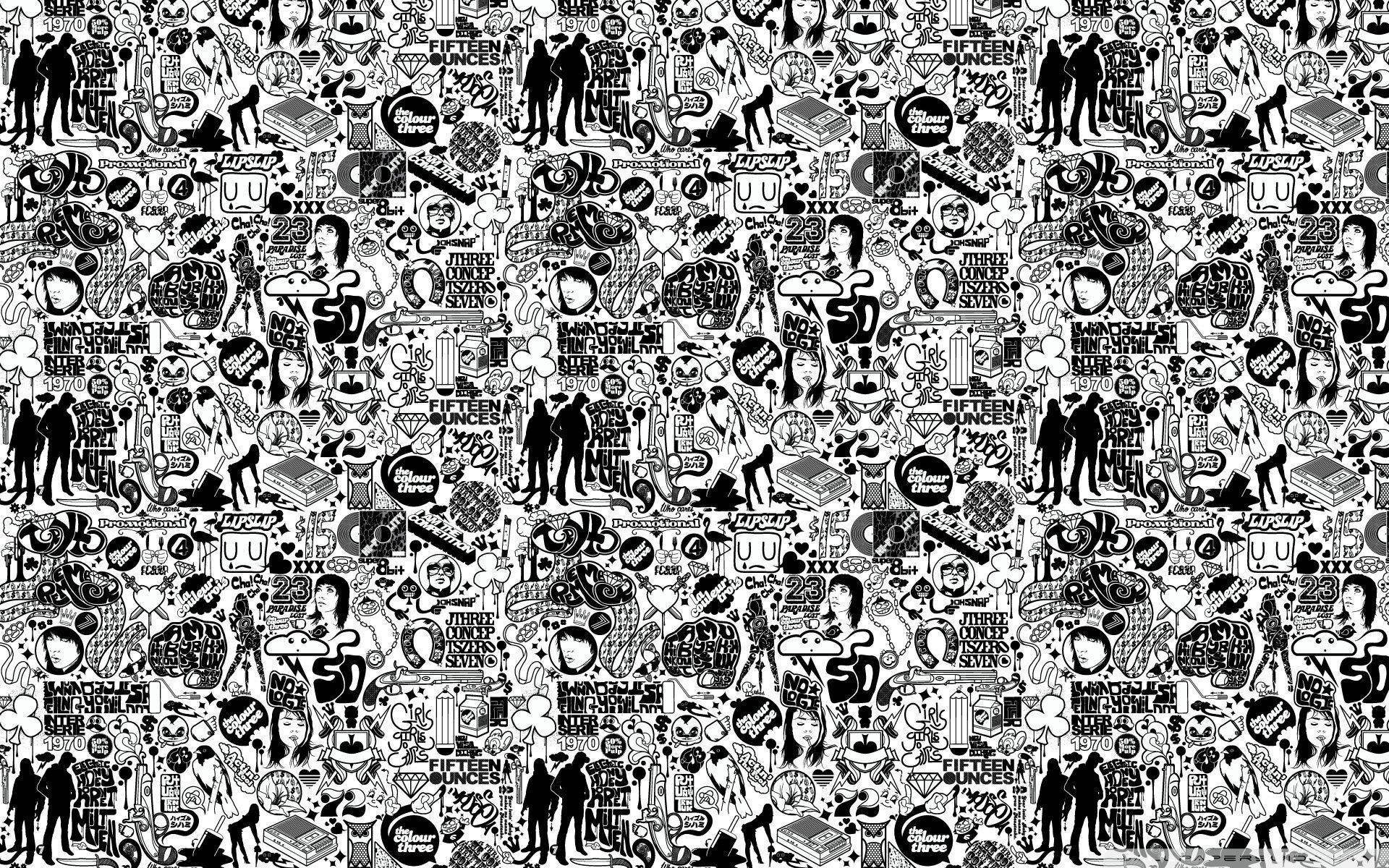 Swart-en-Wit Strokie Alternatiewe Estetika Muurpapier