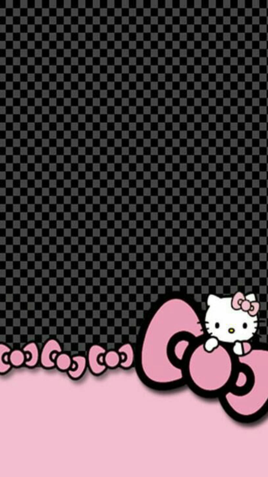 Swart Geblokte Patroon Hallo Kitty Muurpapier