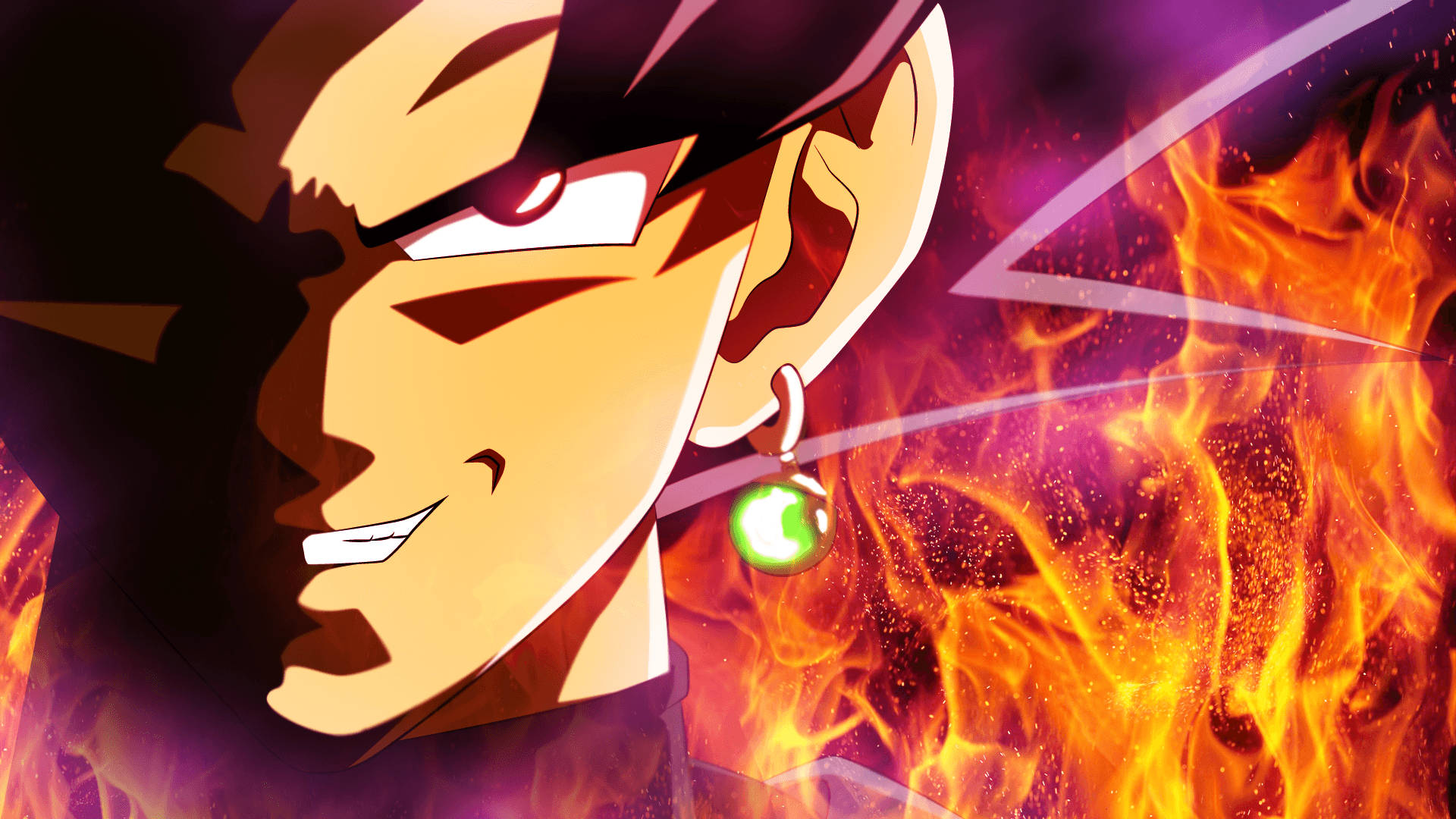 Swart Goku in Brandende Vuur Muurpapier