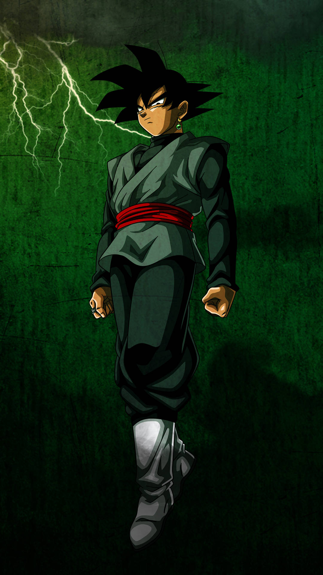 Swart Goku in Groen Aura - Anime Selfoonagtergrond Muurpapier