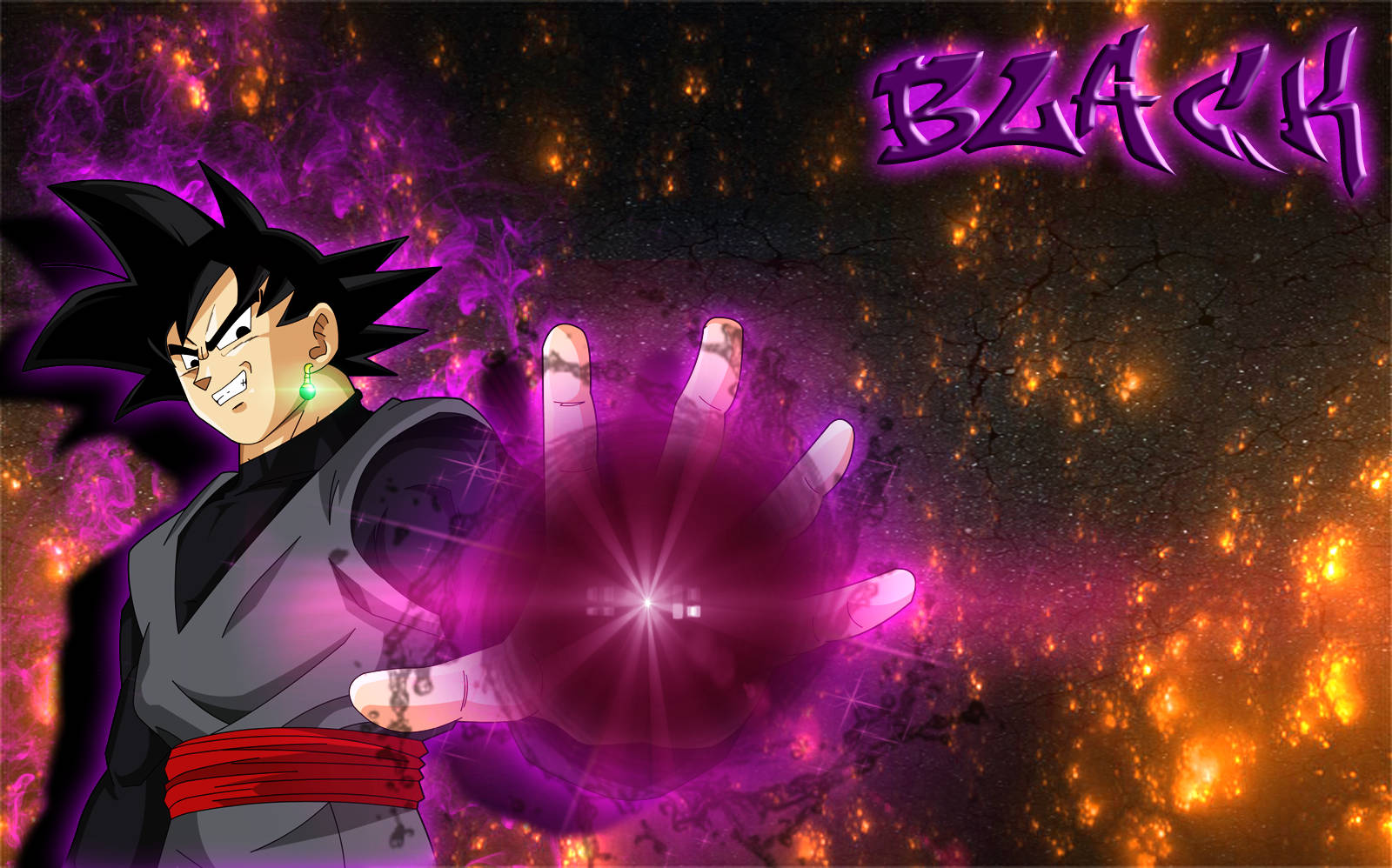 Swart Goku met Donkerpienk Bol Muurpapier
