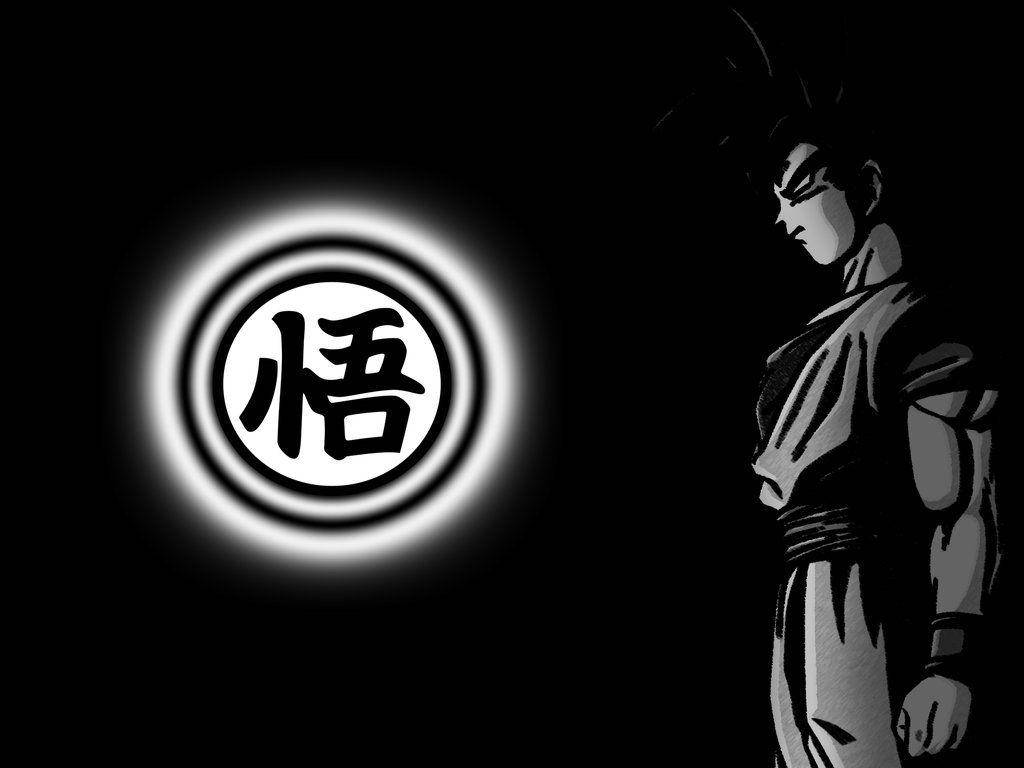 Swart Goku met Japannese Logo Muurpapier