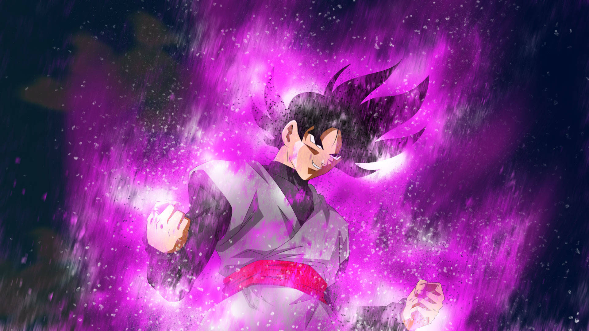 Swart Goku met Neonpienk Aura Muurpapier