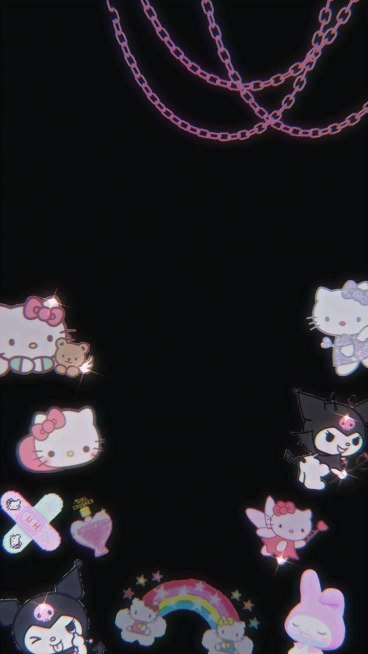 Swart Hello Kitty En Sanrio Karakters Muurpapier