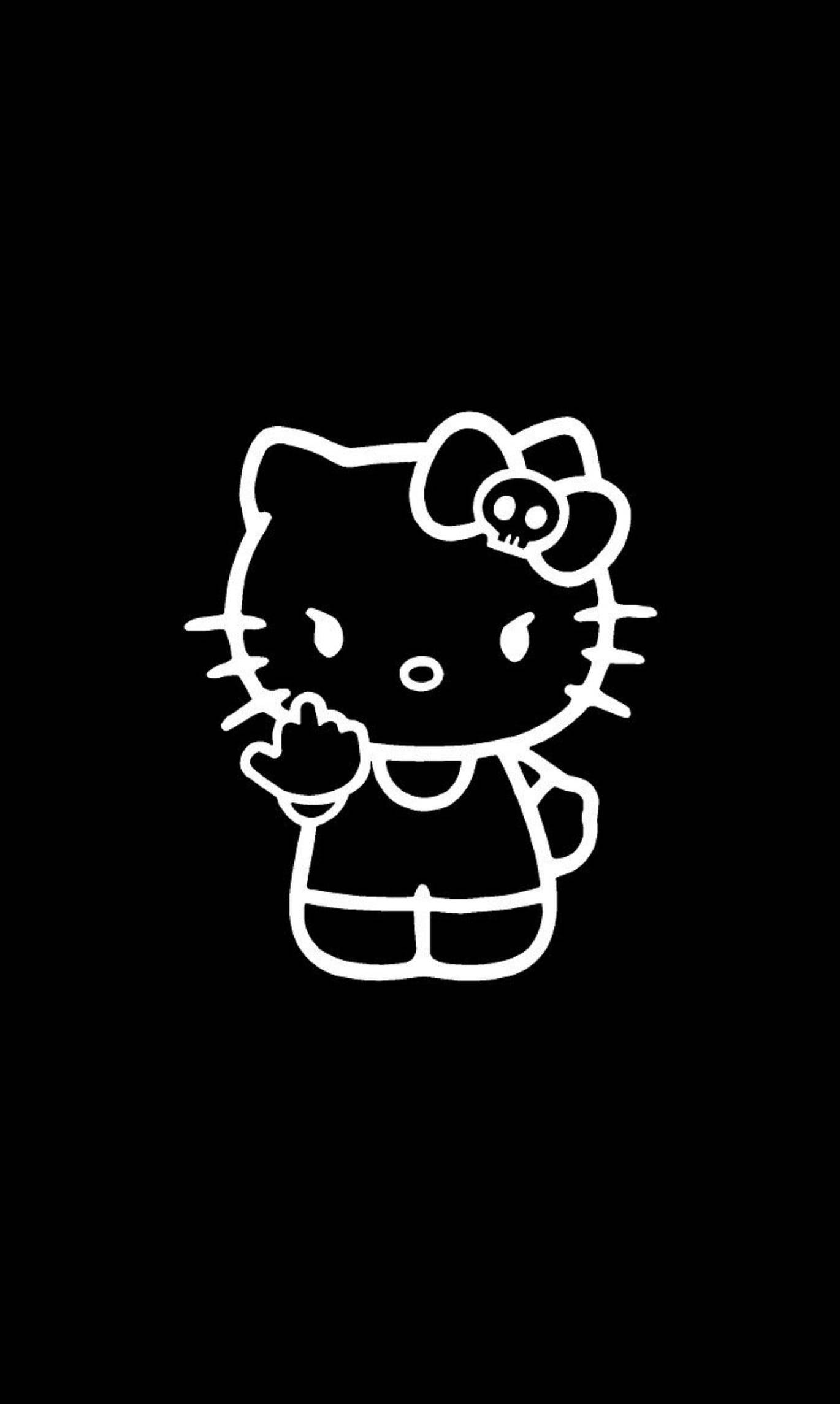 Swart Hello Kitty Obsene Gebaar Muurpapier
