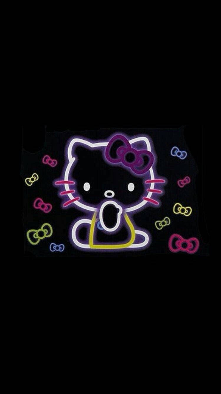 Swart Hello Kitty Neon met Lintjies Muurpapier