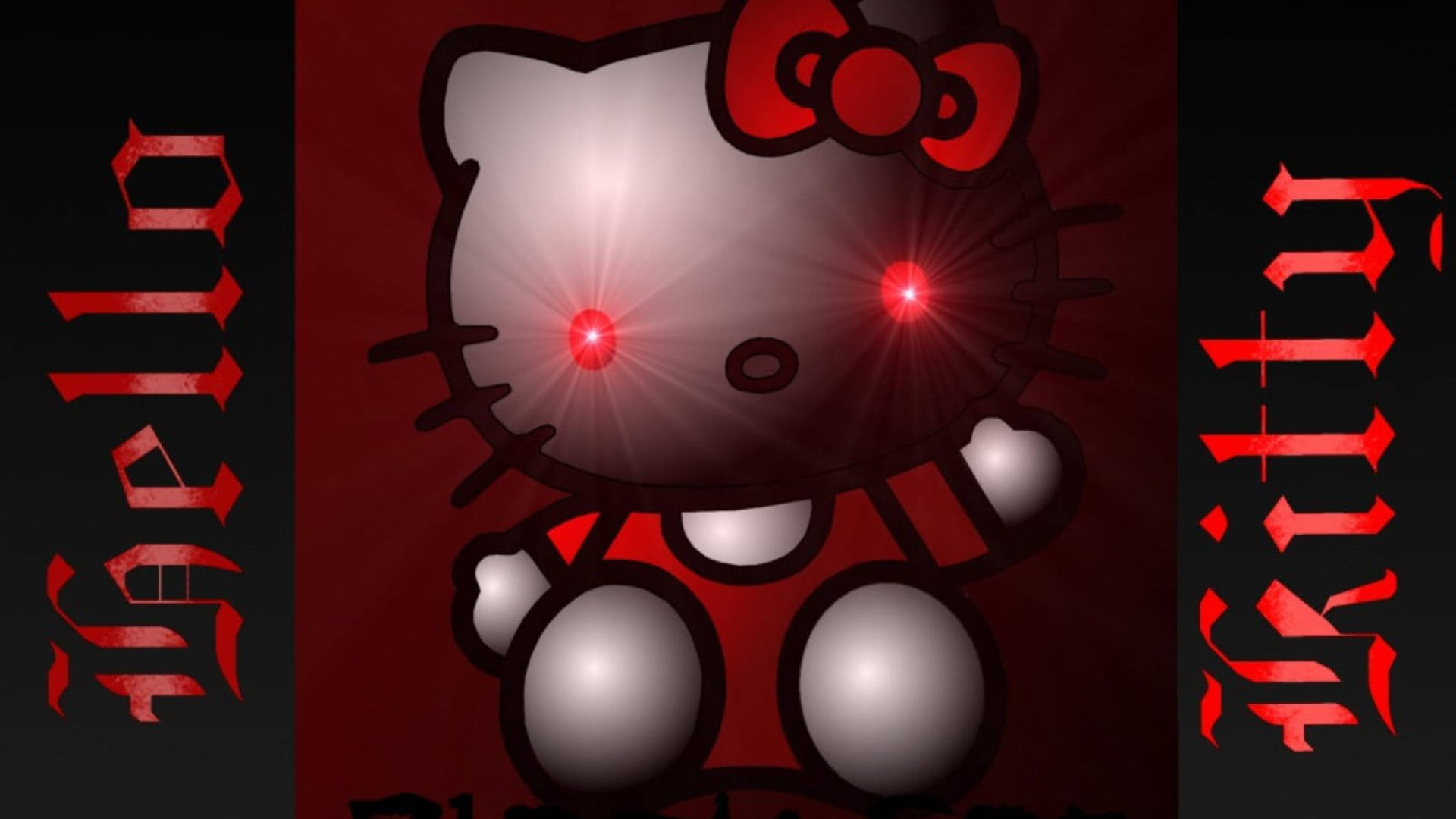 Swart Hello Kitty Met Rooi Oë Muurpapier