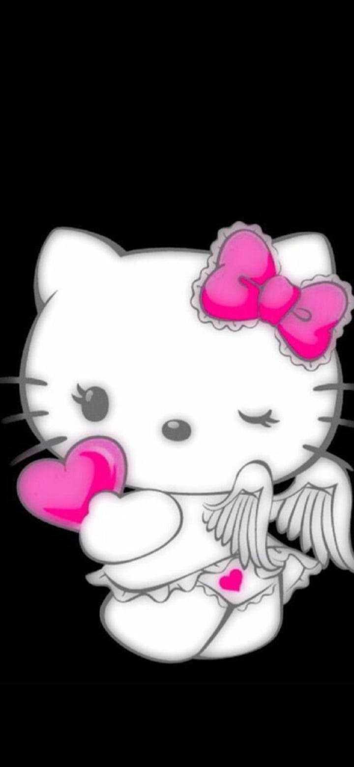 Swart Hello Kitty In Engele Kostuum Muurpapier