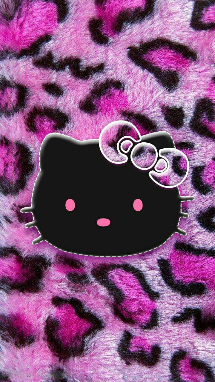 Swart Hello Kitty op Dieredruk Muurpapier
