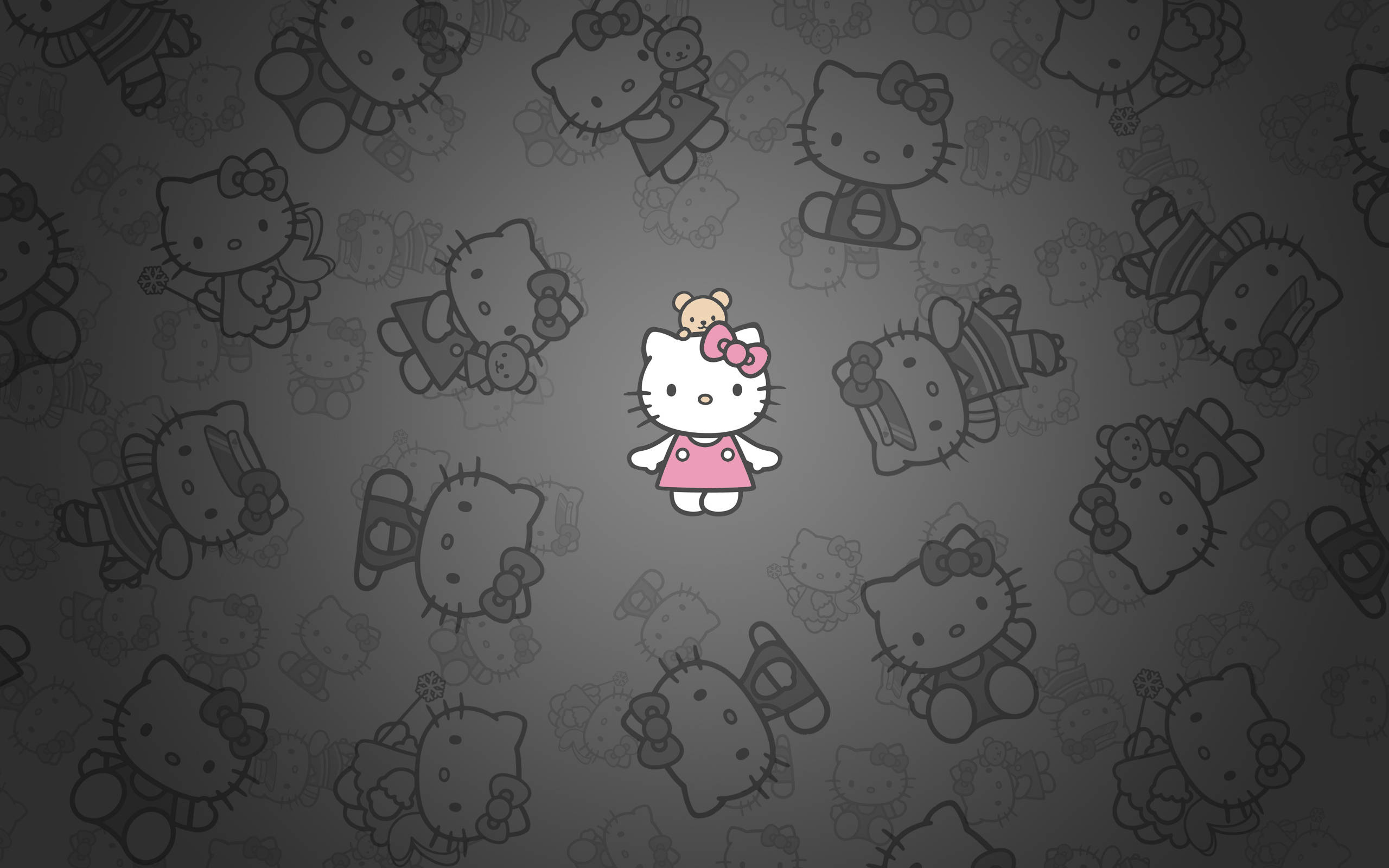 Swart Hello Kitty met Klein Chum Muurpapier