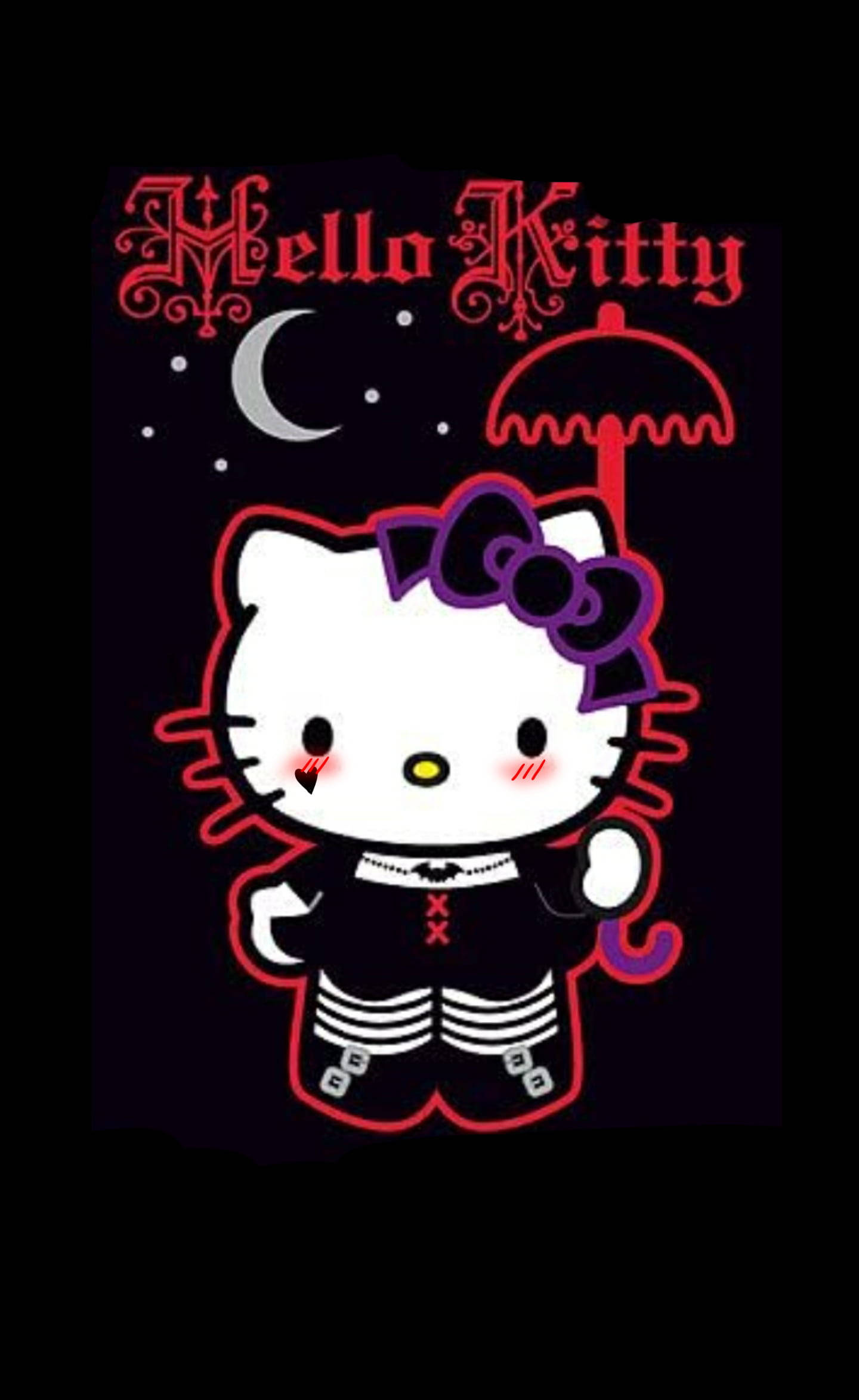 Swart Hello Kitty in Toneelkostuum Muurpapier