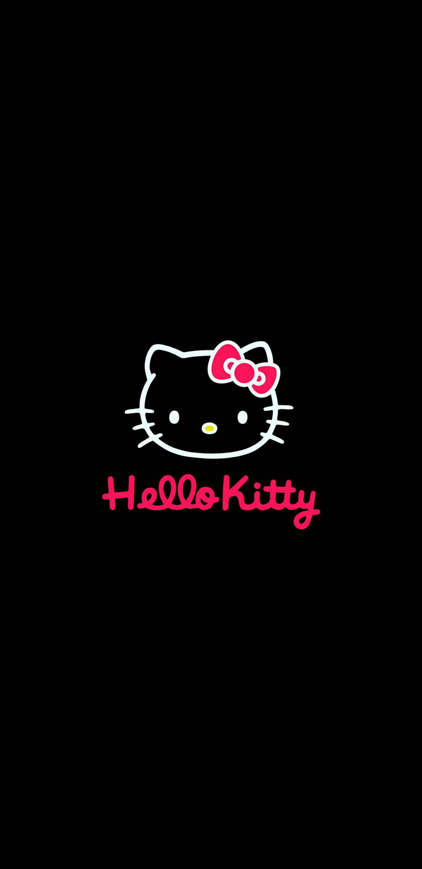 Swart Hello Kitty Gesig Omtrek Muurpapier