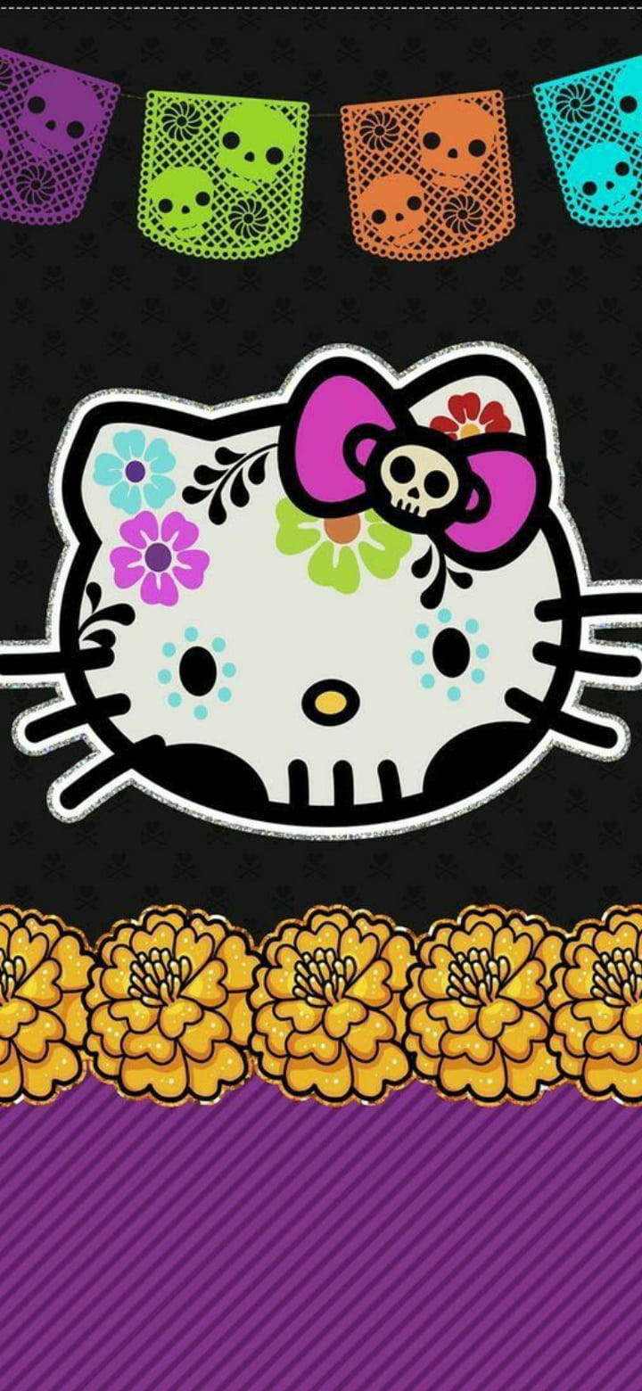 Swart Hello Kitty vir Dag van die Dodes Muurpapier