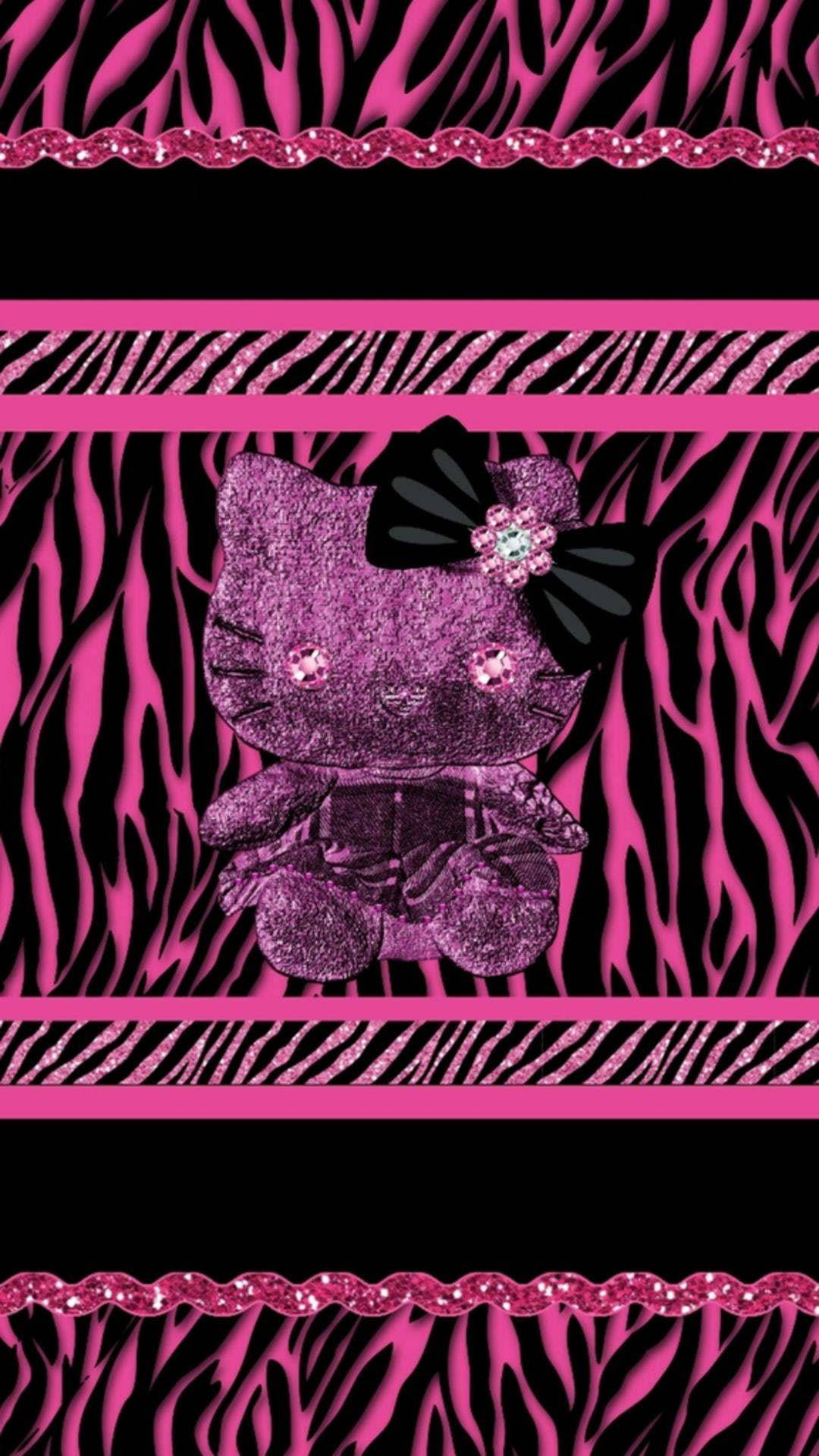 Swart Hello Kitty Dierepatroon Muurpapier
