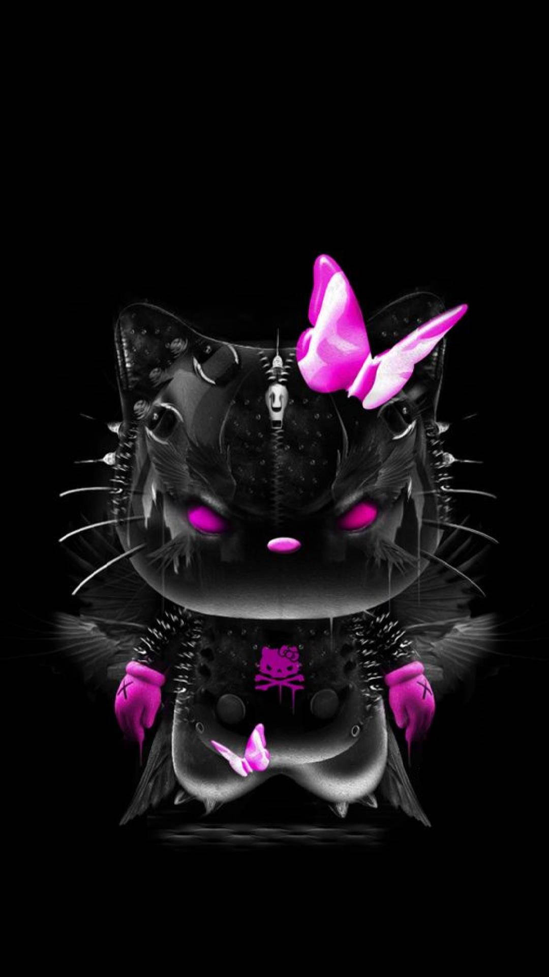 Swart Hello Kitty in Donker Kostuum Muurpapier