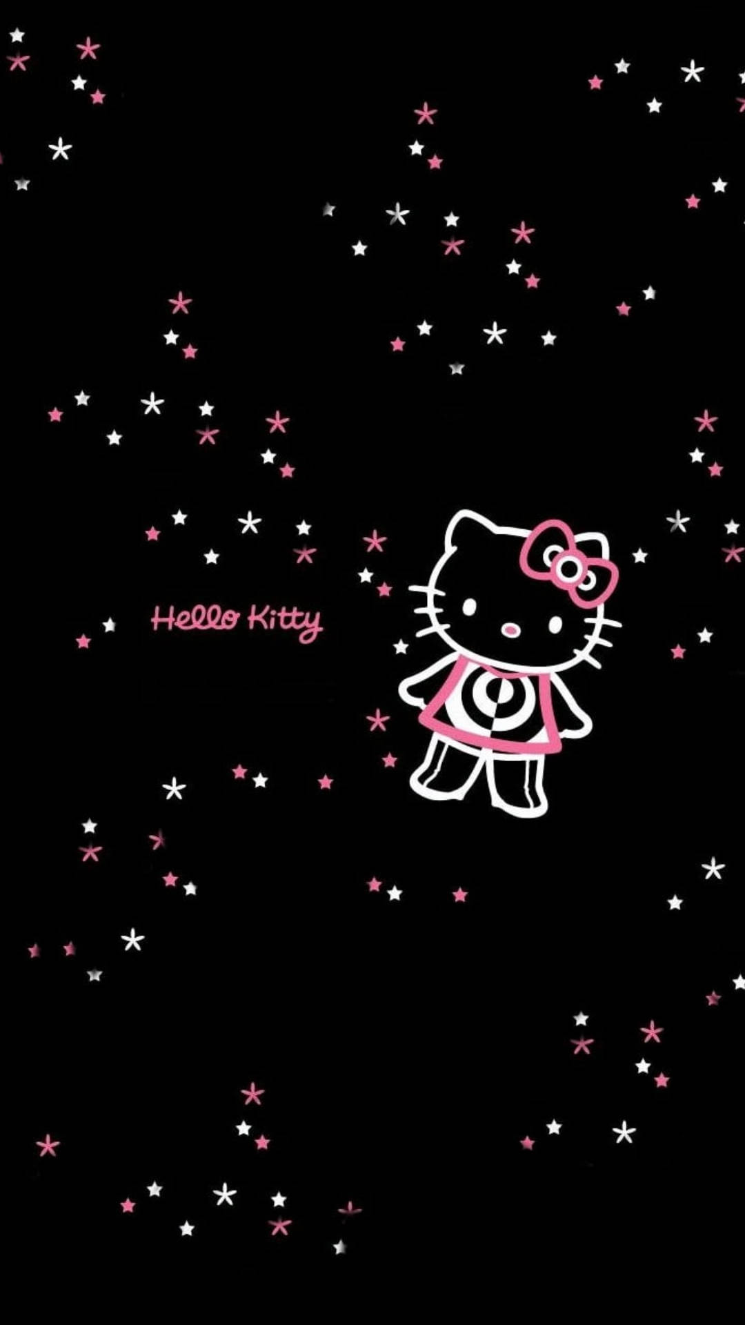 Swart Hello Kitty Met Sterre Muurpapier