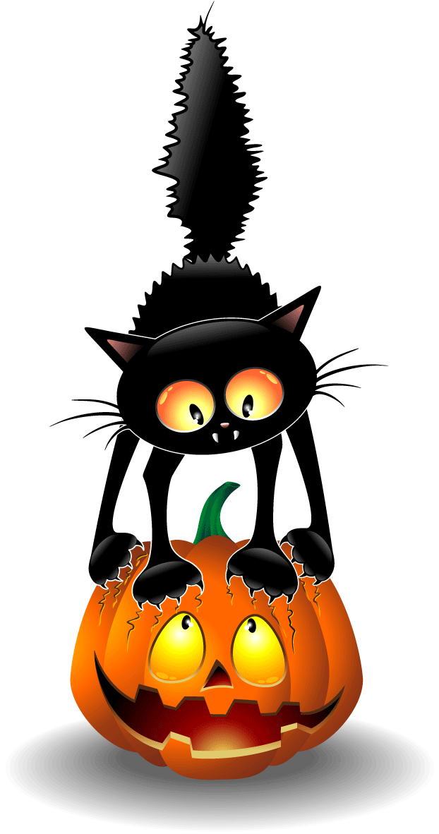 Swart Kat en Halloween Pampoenlantern Muurpapier