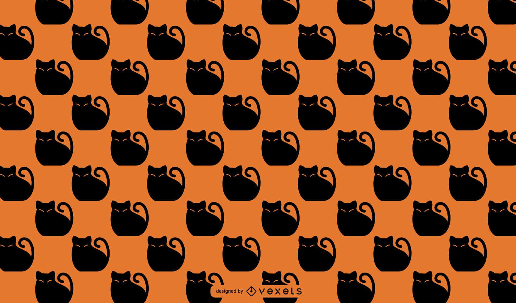 swart kat patroon op oranje agtergrond Muurpapier