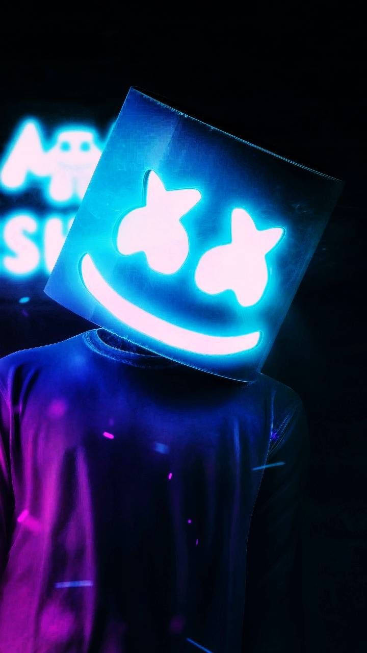Swart Marshmello Neon-helm Muurpapier
