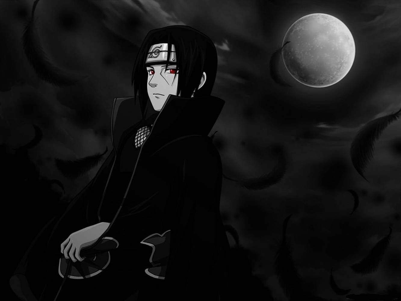 Swart Naruto Uchiha Itachi Gloeiende Sharingan-oë Muurpapier